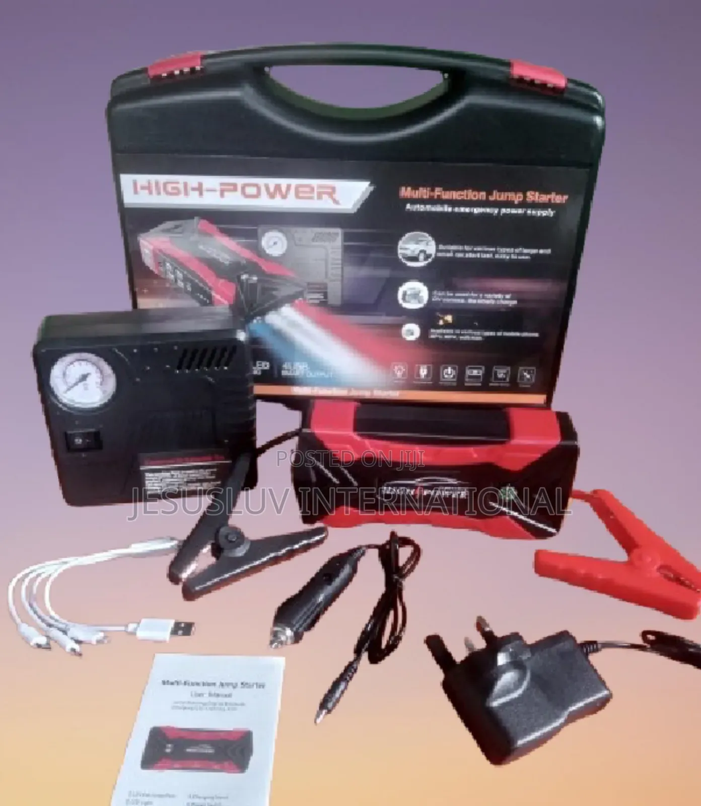 Jump Starter for Vehicle With Tyre Pump Compressor 12v