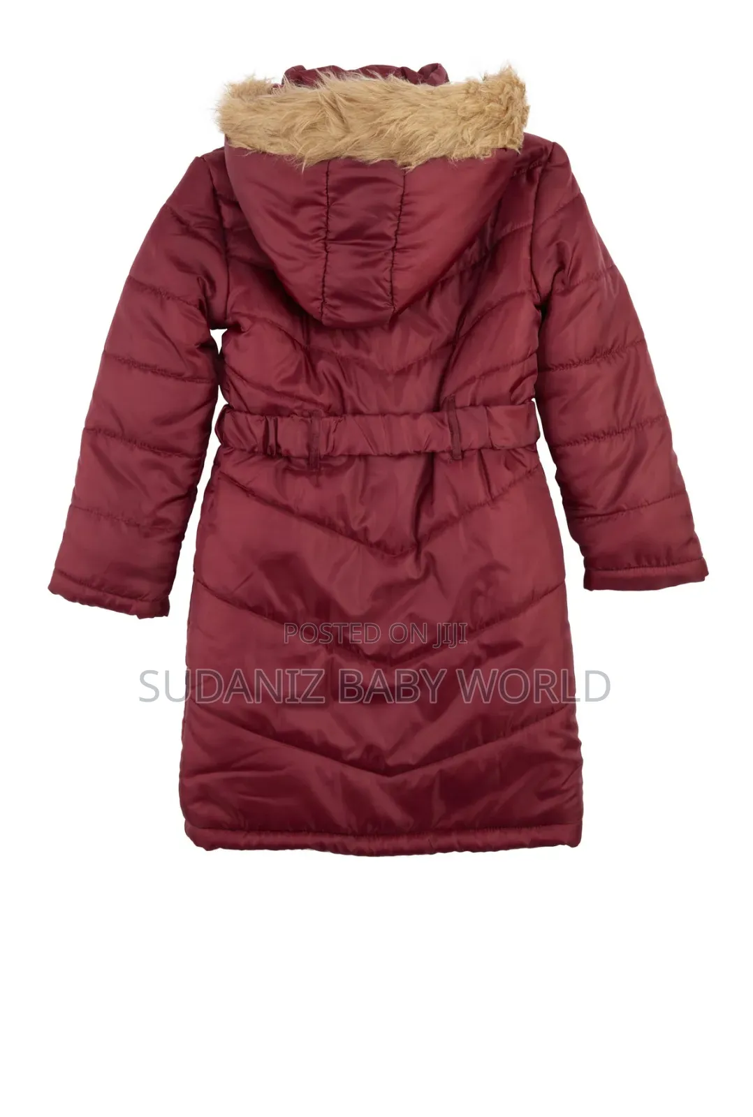 Girls Zip Front Hooded Puffer Jacket - Wine