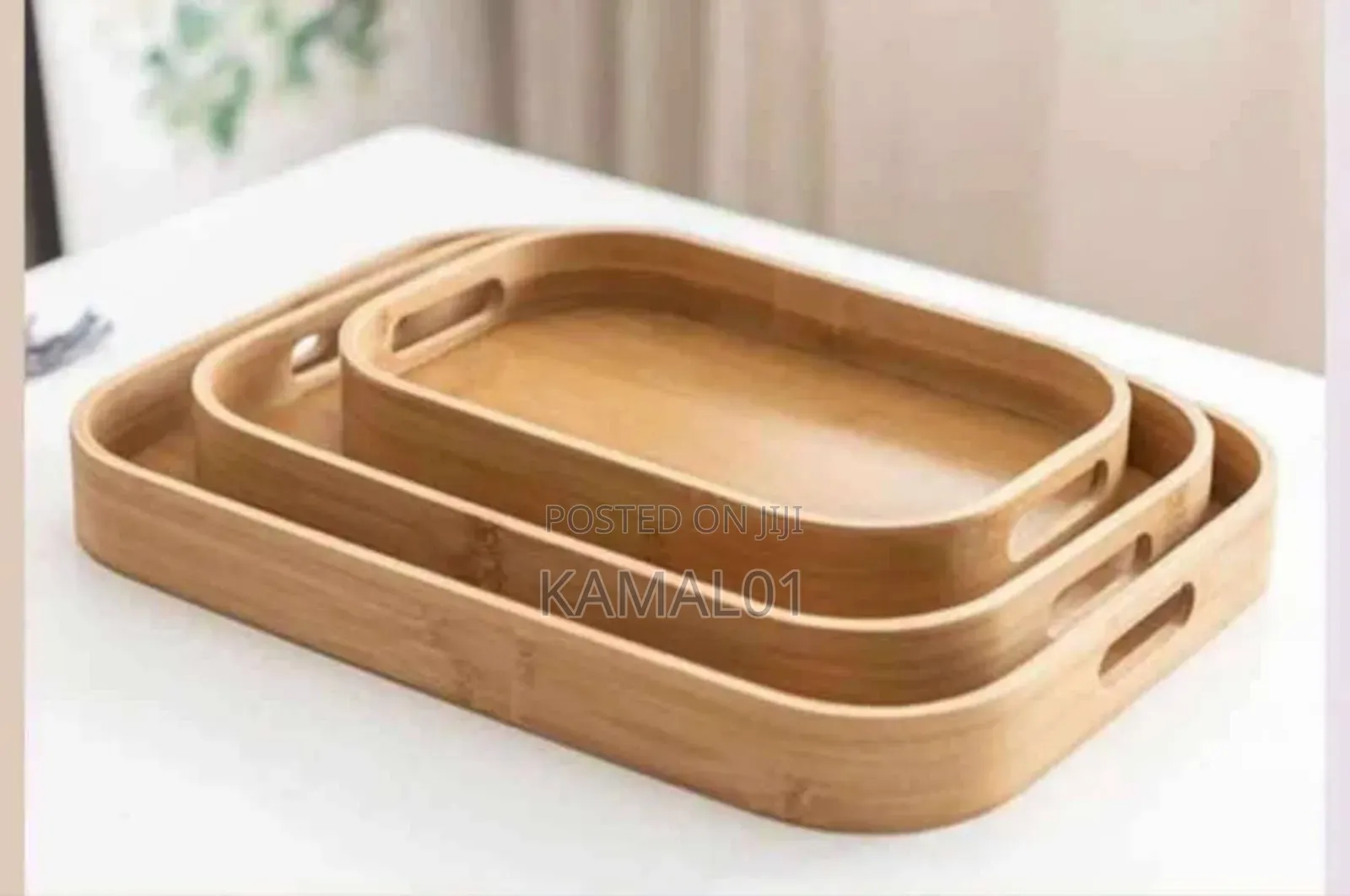 3 Pieces Bamboo Serving Tray With Double Handles