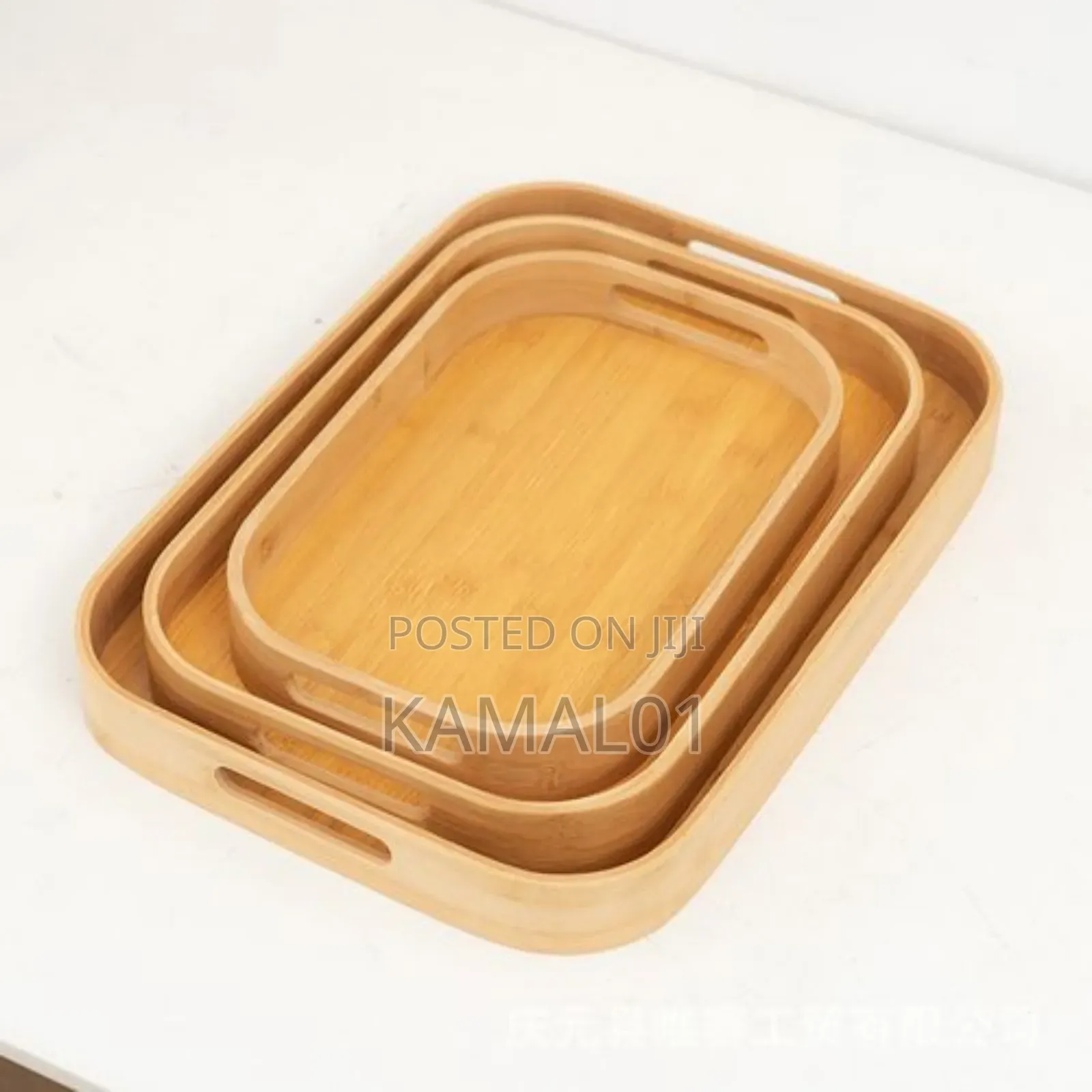 3 Pieces Bamboo Serving Tray With Double Handles