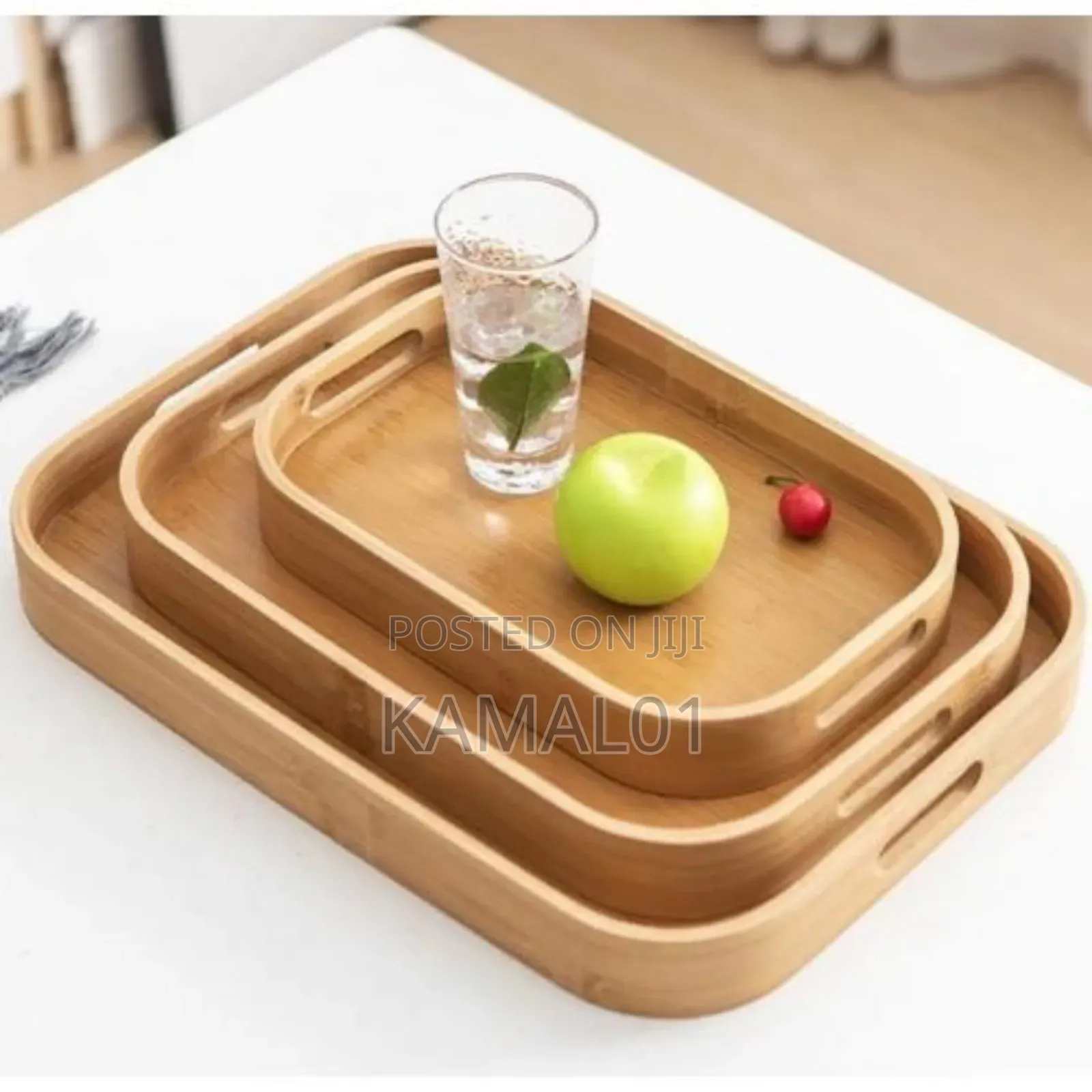 3 Pieces Bamboo Serving Tray With Double Handles