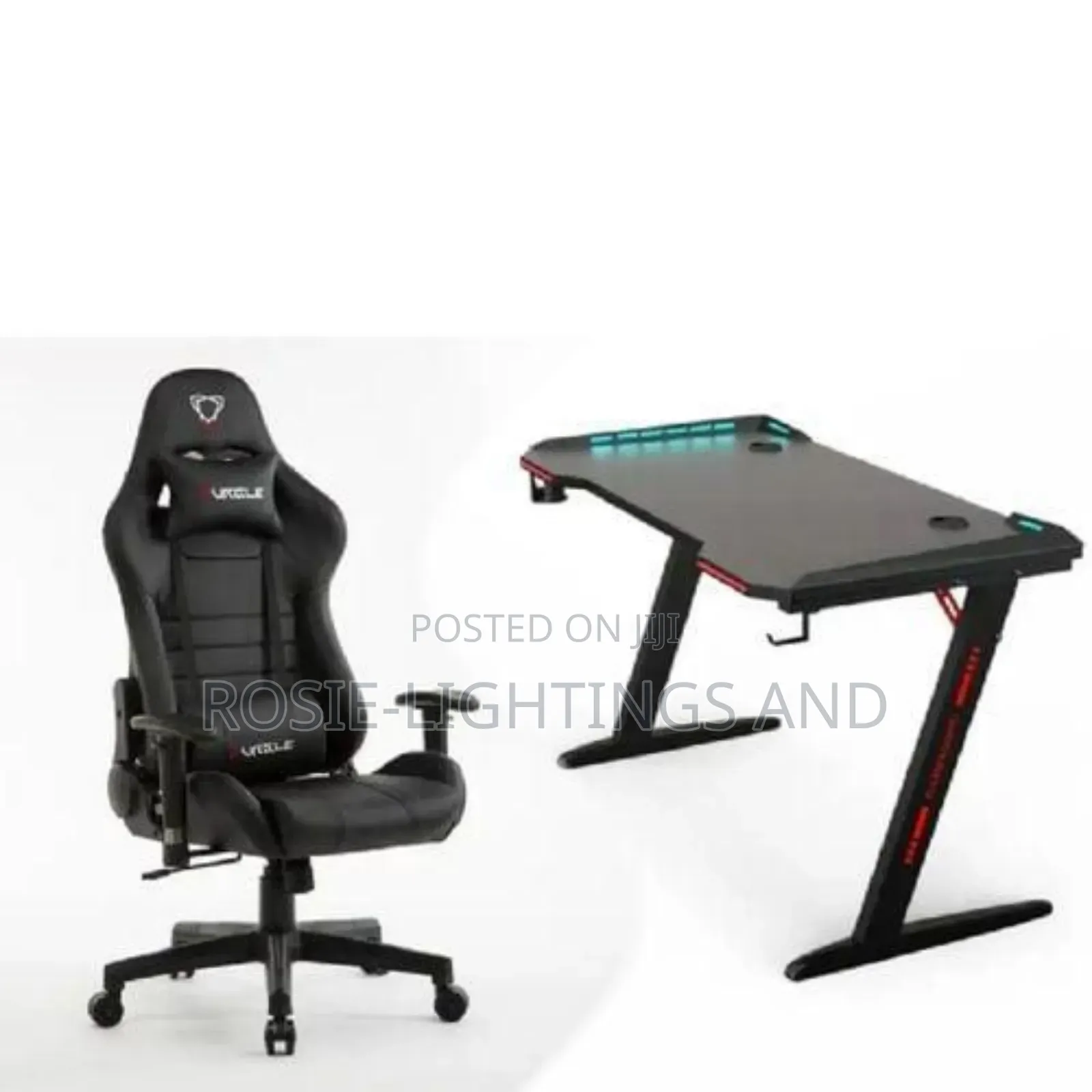 Full Black Gaming Chair Gaming Z Shaped Design Table