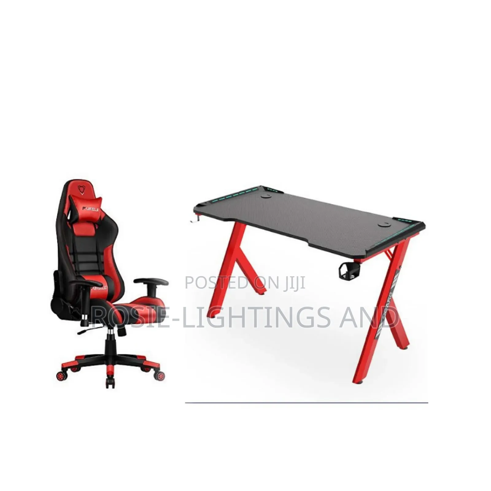 Red Black Gaming Chair and ( Red Y Leg Gaming Table)