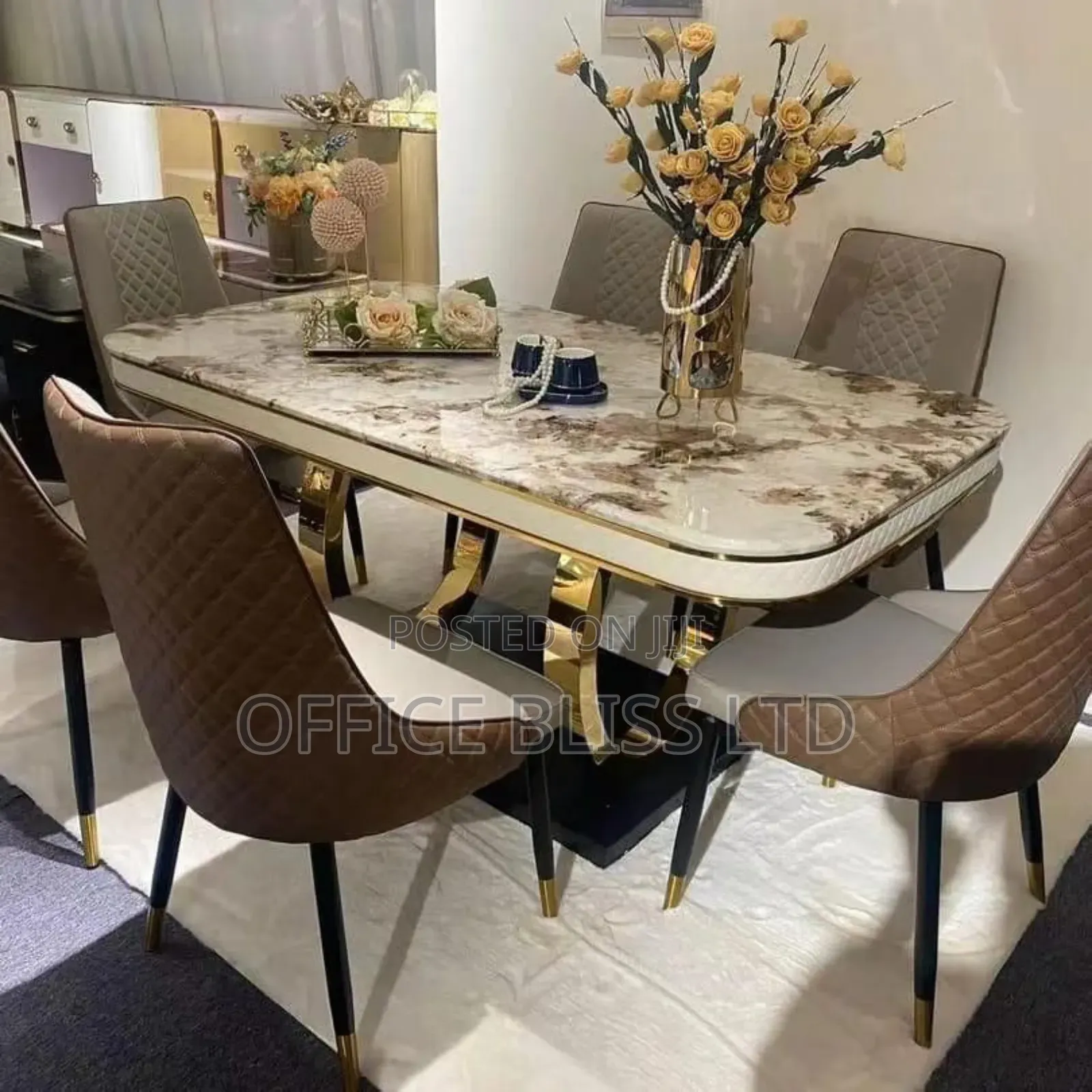 Luxury Marble Dinning Table + 6 Dinning Chairs(Ring Base)