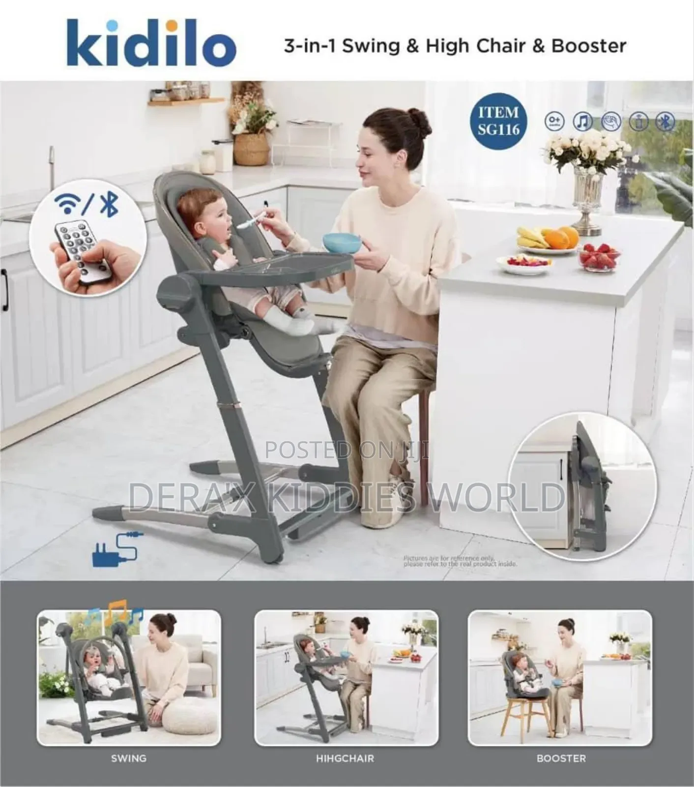 Kidilo 3 In 1 Swing, High Chair And Booster