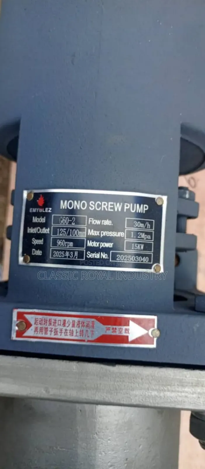 Stainless Mono Pump 30m/H 5by4" Inches