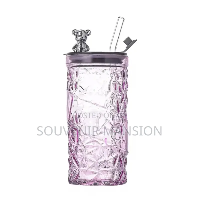 400ml Glass Tea / Coffee Cup With Straw and Bear Head