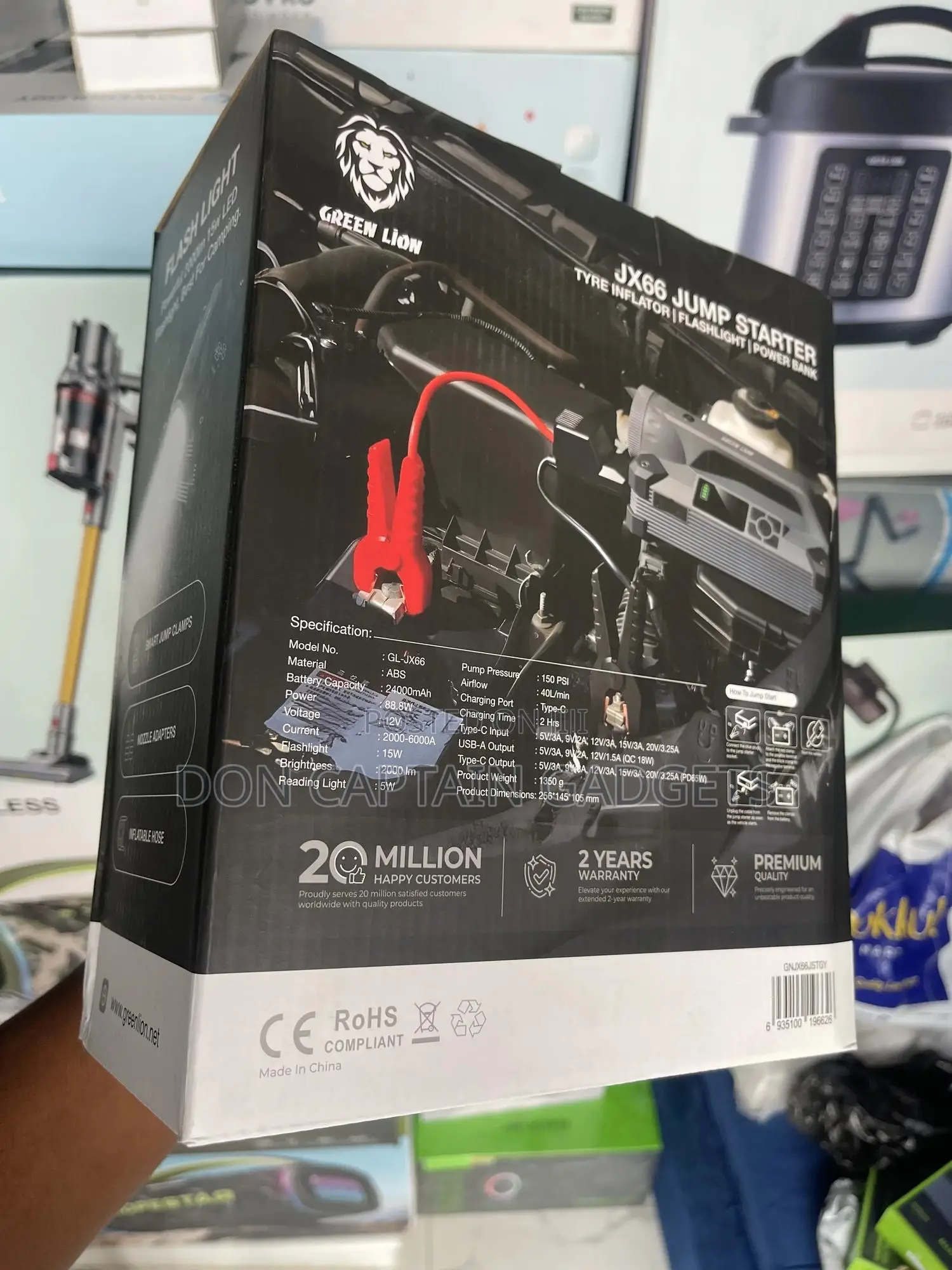 Green Lion Car Jump Starter Tire Air Pump / 6000a / 24000mah