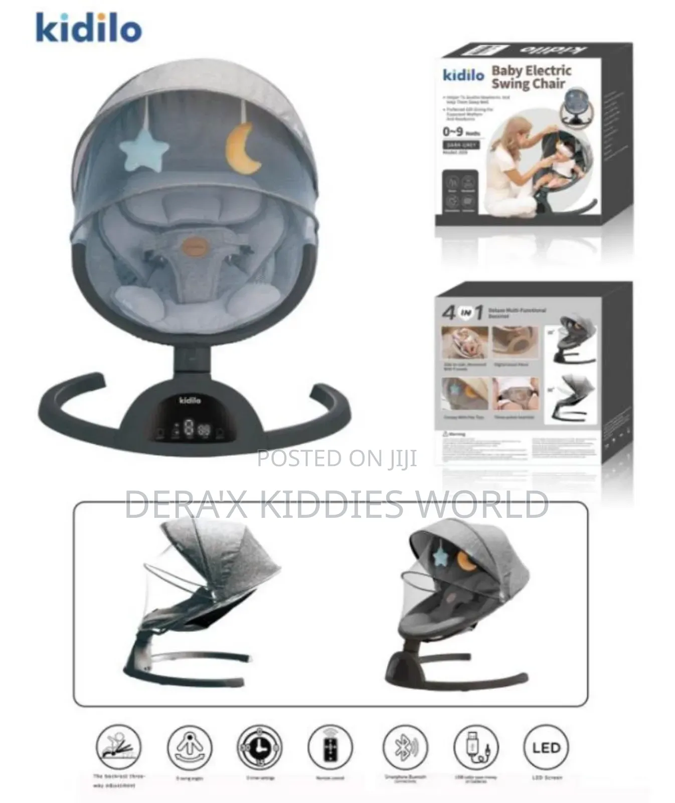 Kidilo 4 in 1 Electric Baby Swing Chair