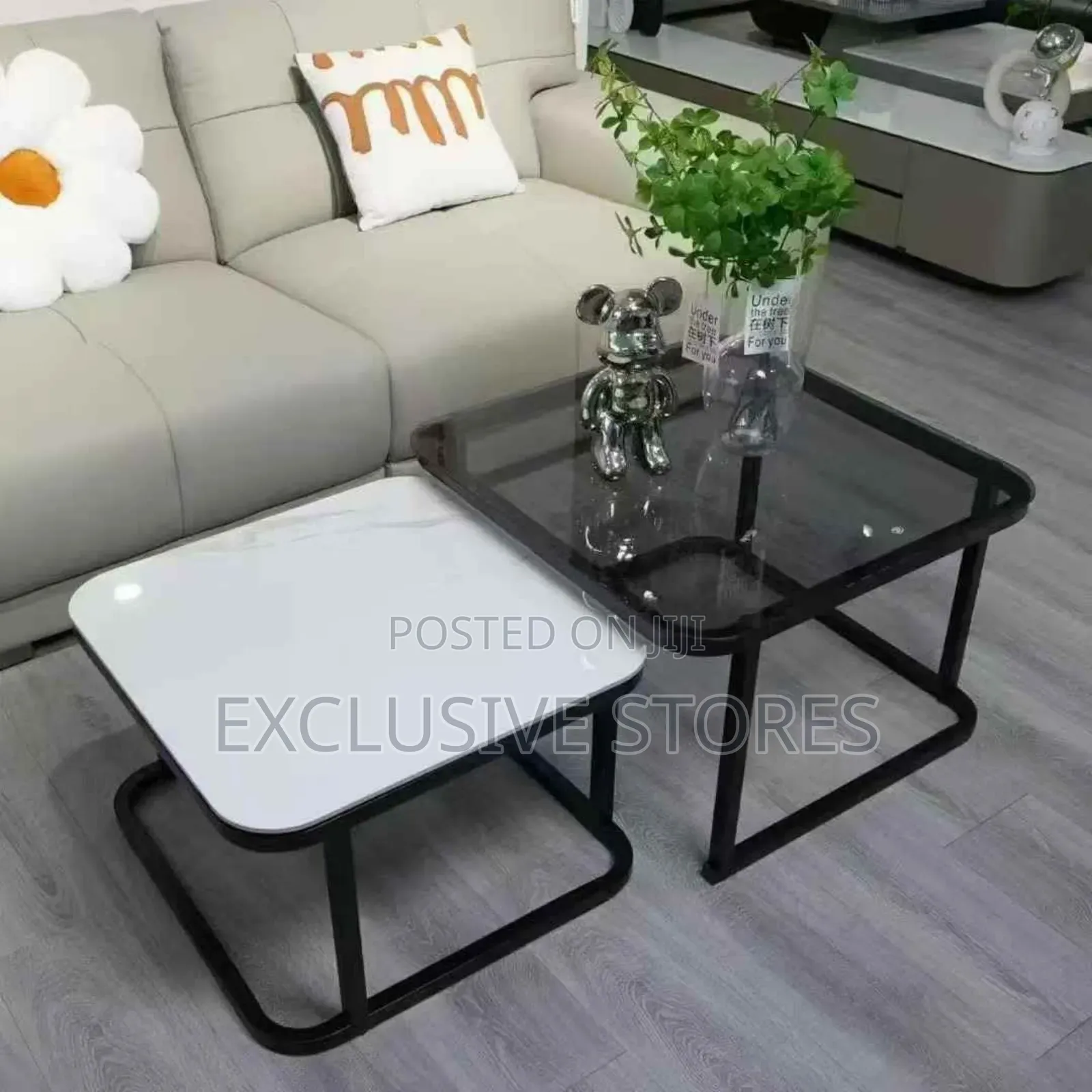 Square Nordic Wooden/Glass Top Twin Table