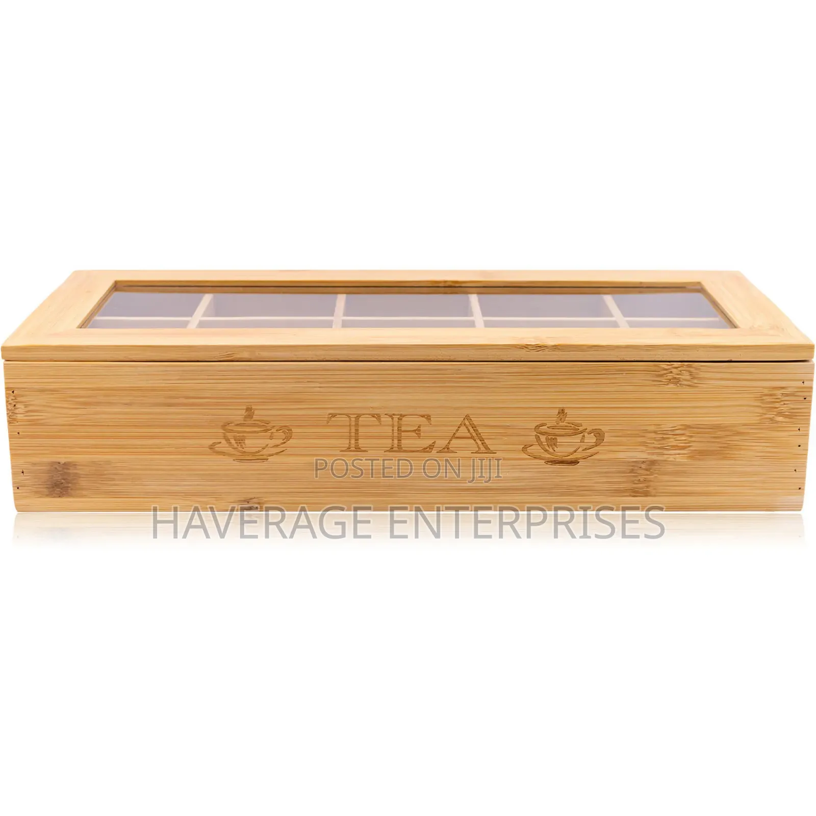 10 Compartments Bamboo Chai Tea Storage Box With Acrylic Lid