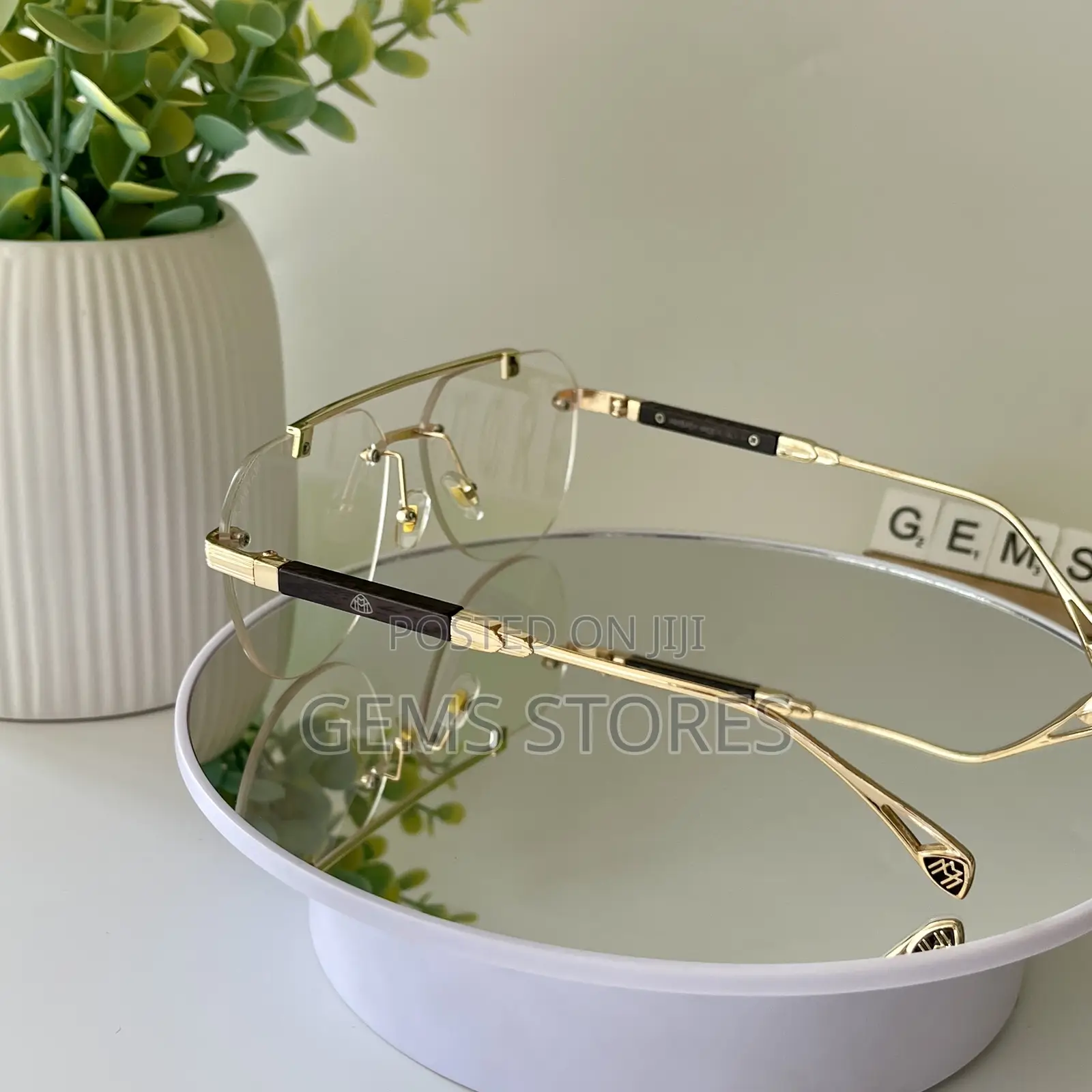 Stylish Rimless Glasses With Gold Wood Detail - Unisex