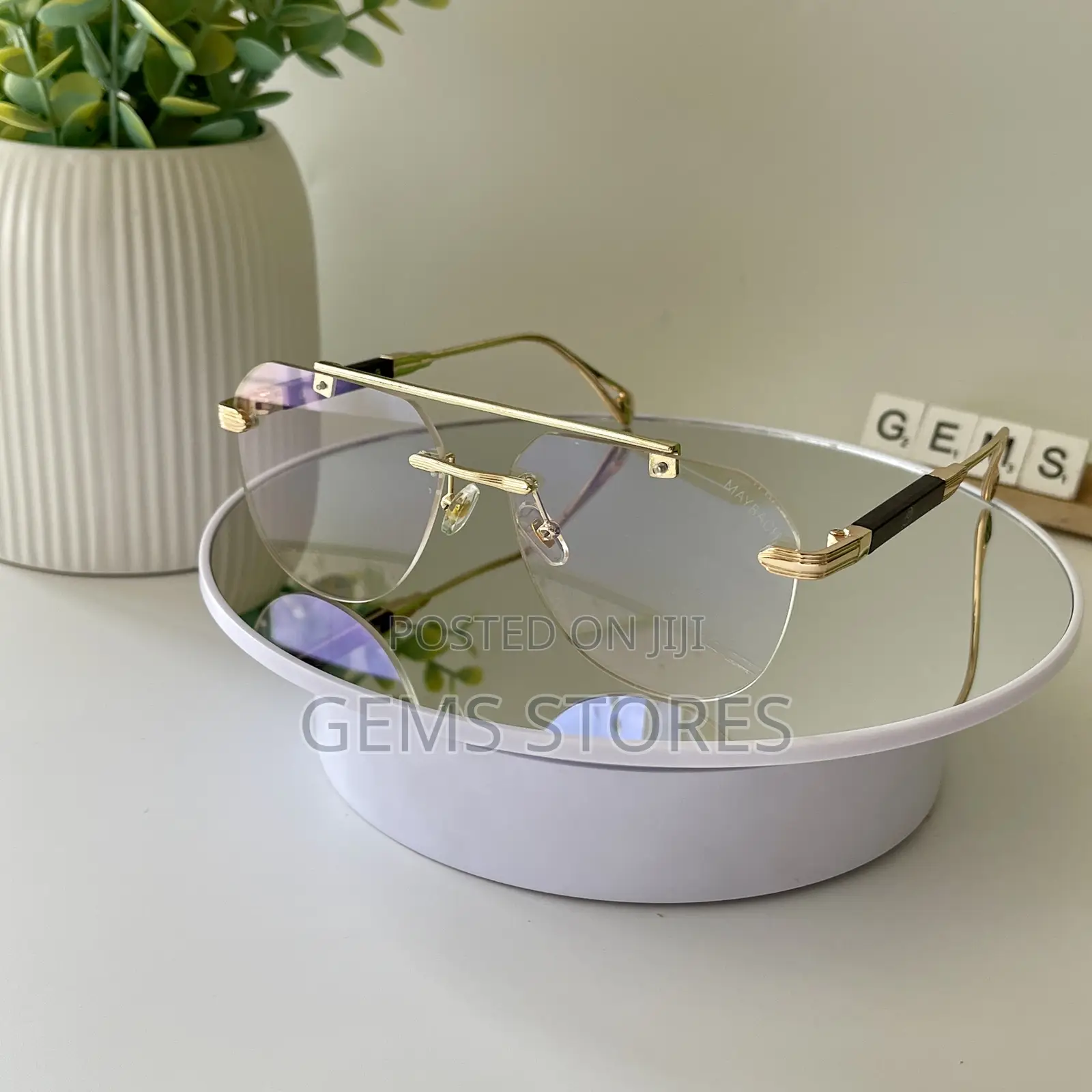 Stylish Rimless Glasses With Gold Wood Detail - Unisex