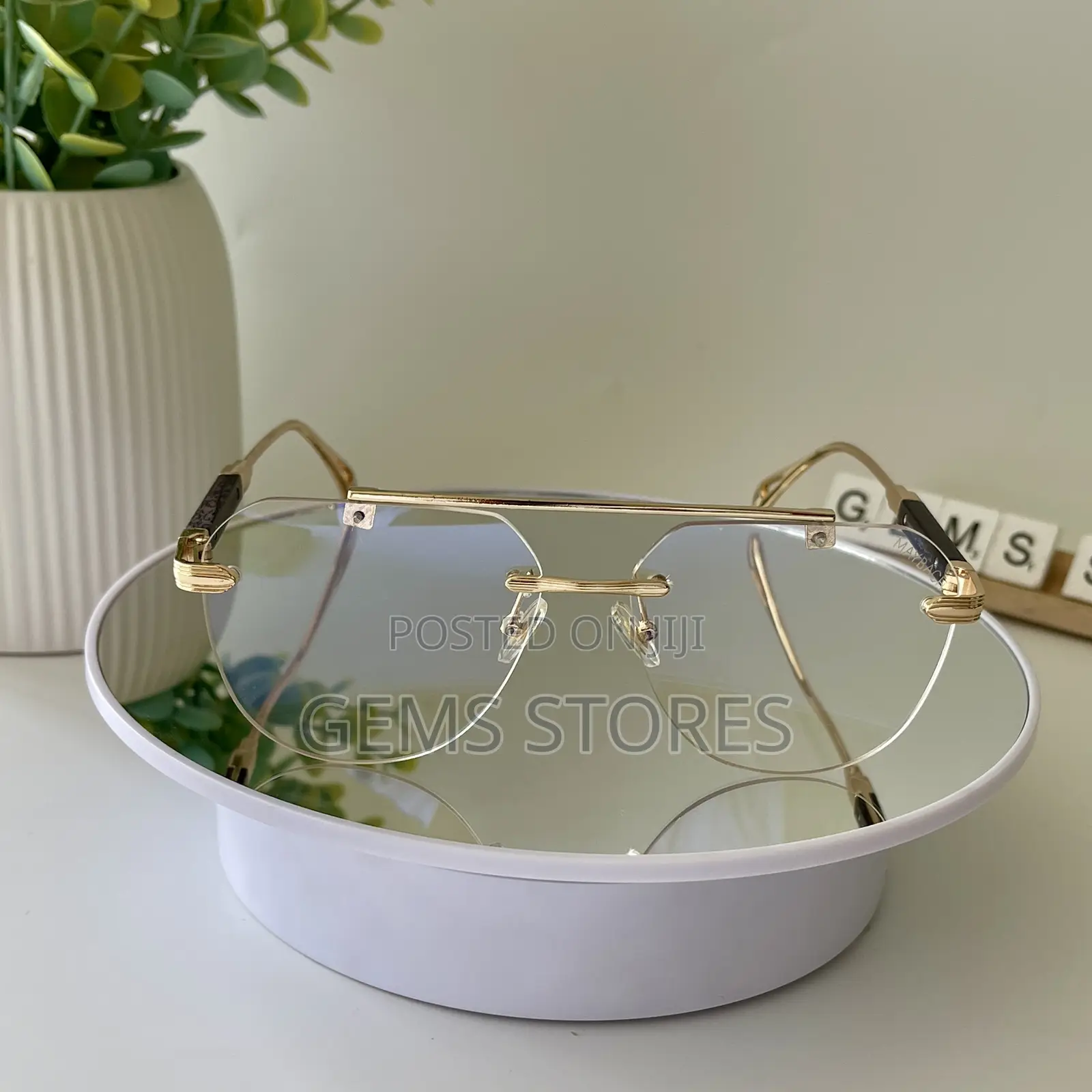 Stylish Rimless Glasses With Gold Wood Detail - Unisex