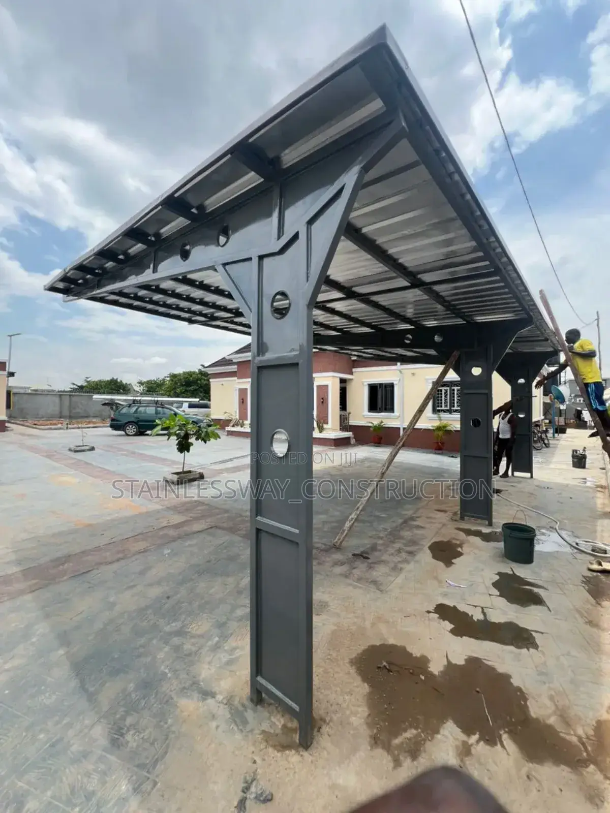 Three Cars Parking Shade With Aluminum Roofing