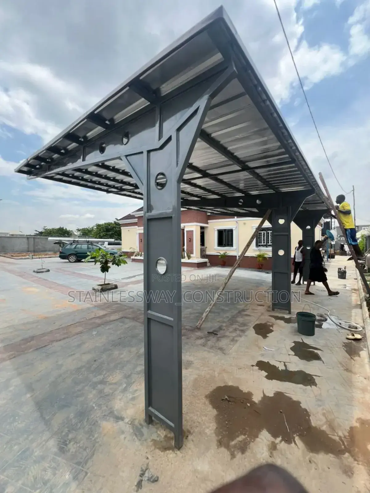 Three Cars Parking Shade With Aluminum Roofing