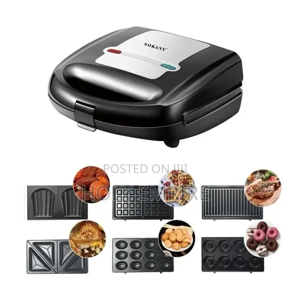 Electric Waffle Maker 6 in 1 Grill Sandwich Cake Donut Walnu