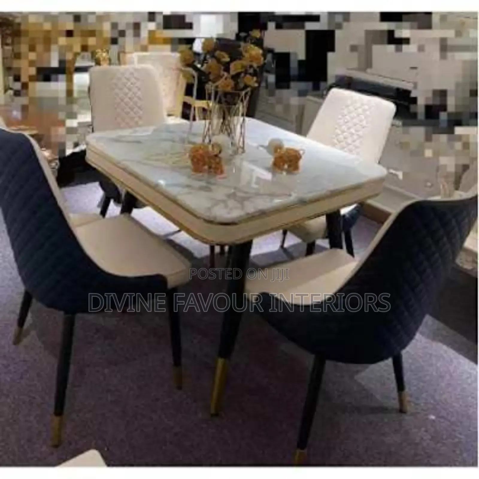 Square Marble Dinning and 4 Leather Chairs