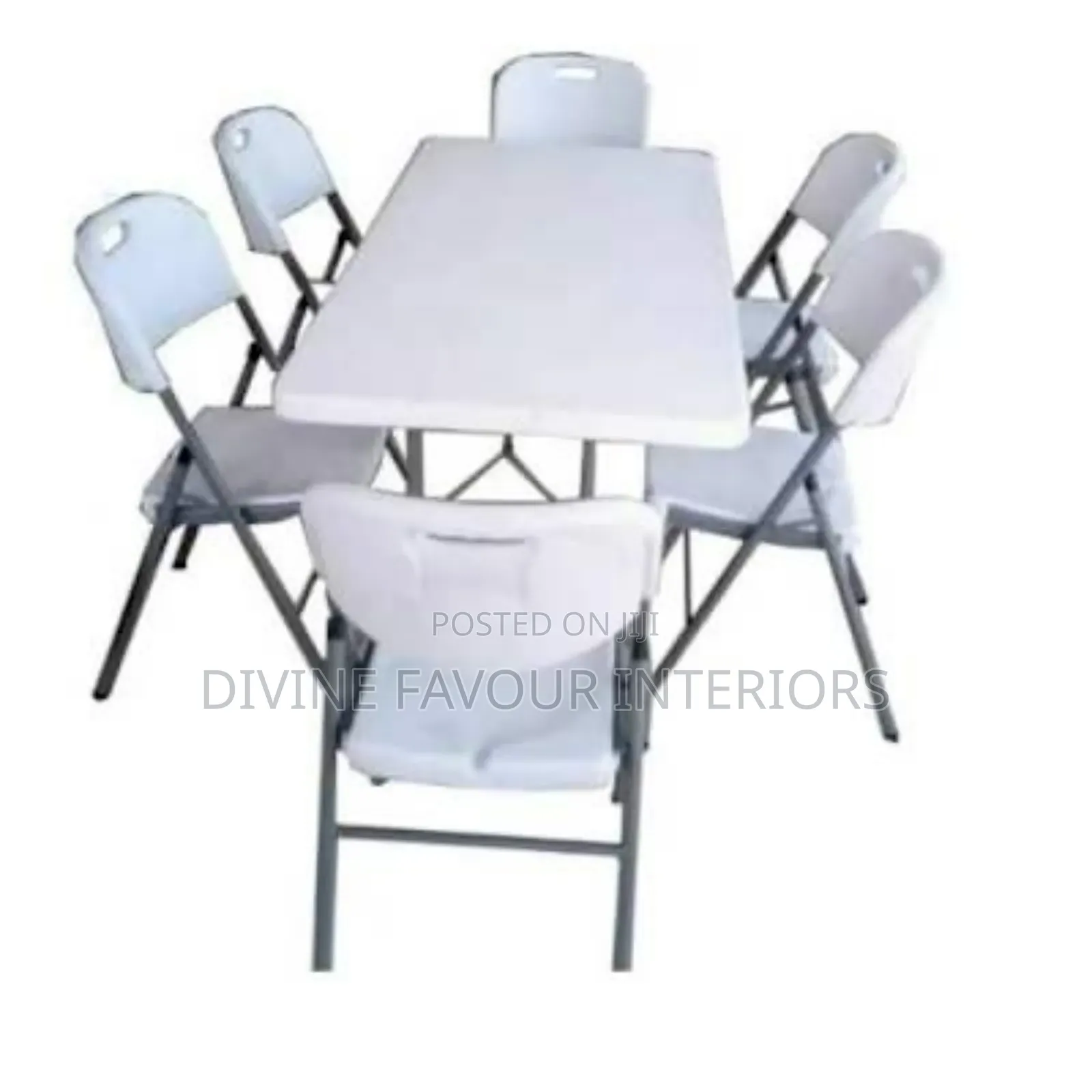 Rectangle Table 4 Metal Legs and 4 Foldable Iron Leg Chair