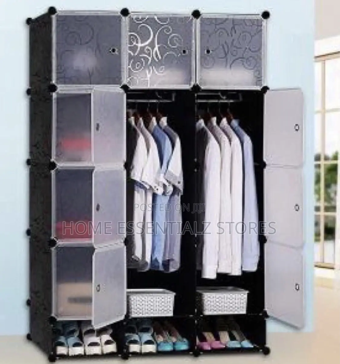 3-Partitioned Quality Tall Plastic Wardrobe With Shoes Rack