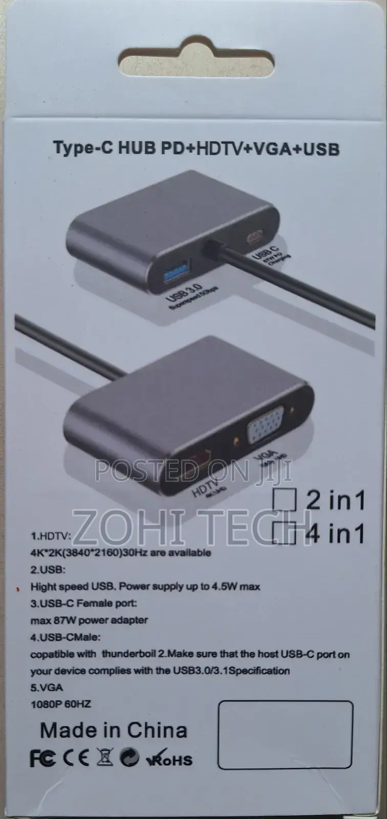 Type C Hub 4 in 1 Adapter Hdmi Vga Usb Type C