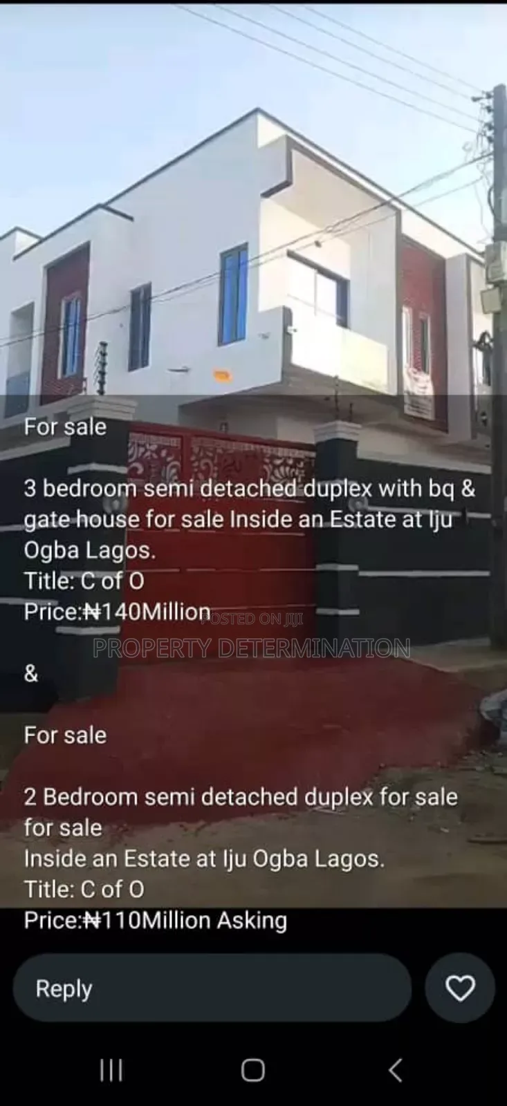 Furnished 3bdrm Duplex in Ogba for sale