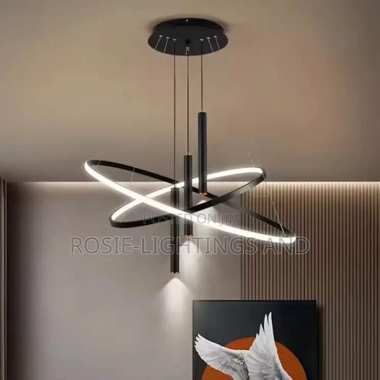 Modern Led Chandelier With Spotlight (Black)