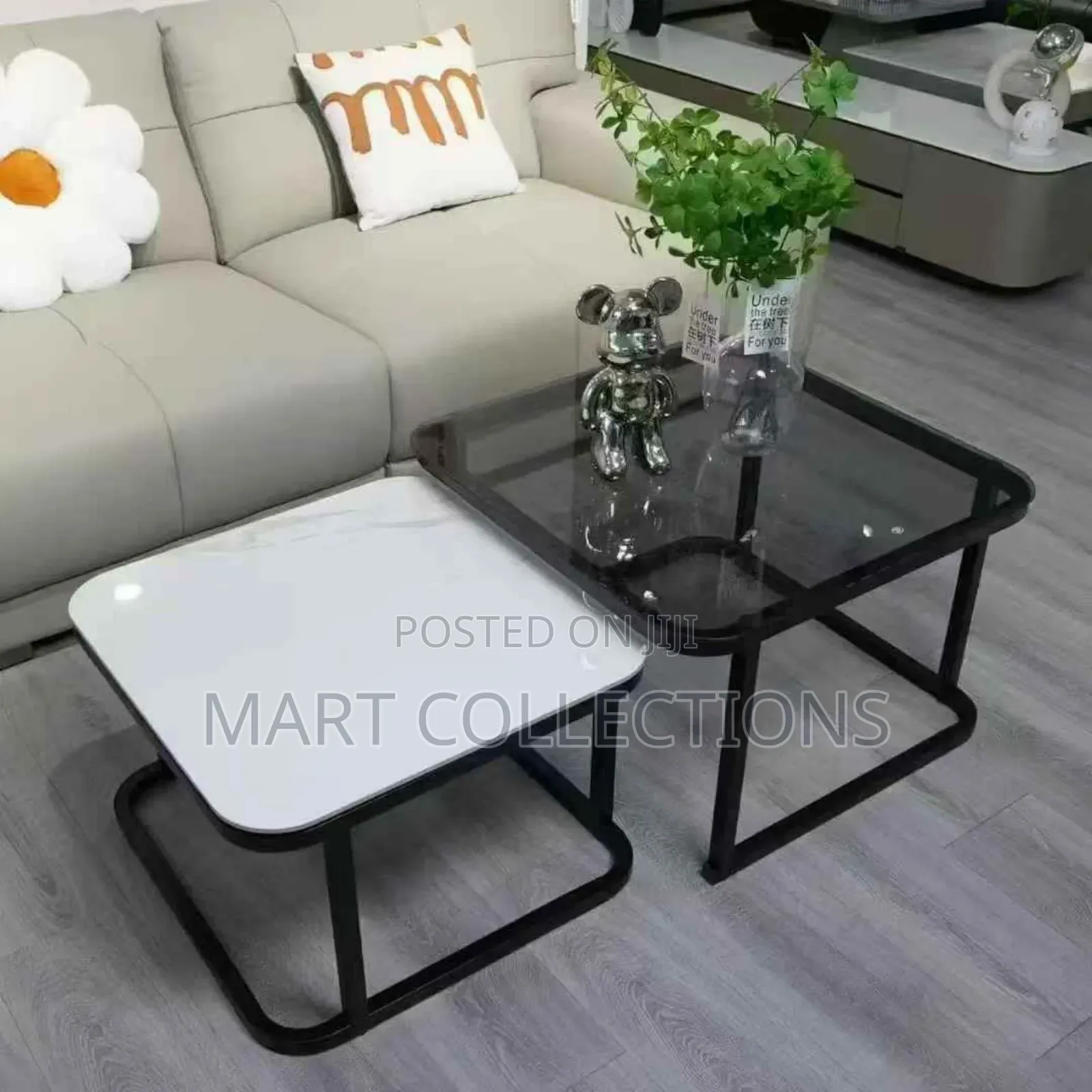 Square Nordic Wooden/Glass Top Twin Table