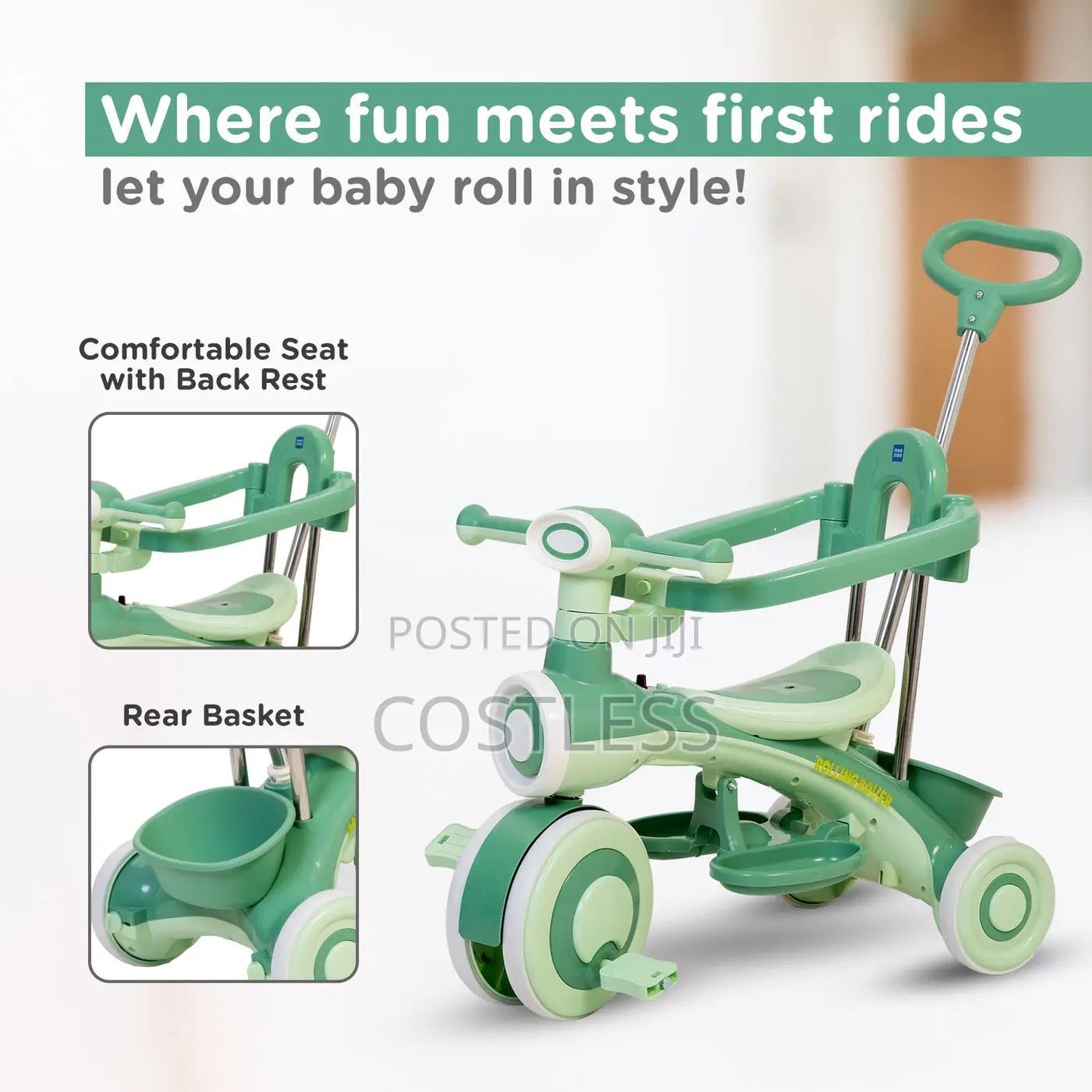 Baby Tricycle With Adjustable Parental Push Handle