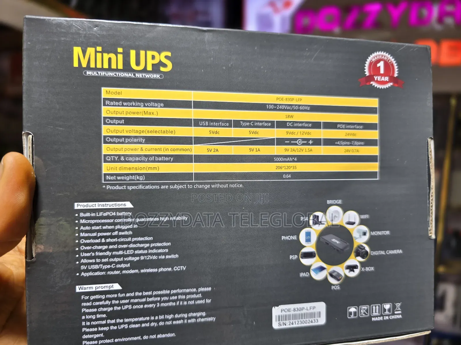 Ske Mini Ups Poe-830p-LFP 20000mah Portable Power Supply
