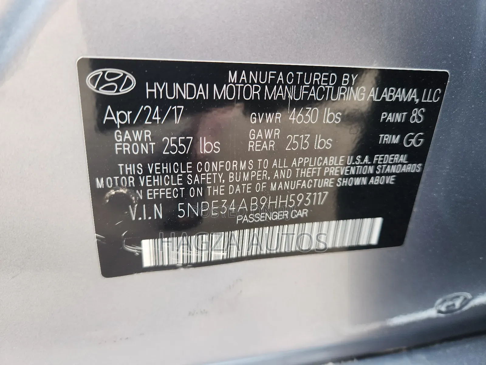 Hyundai Sonata Limited 2.0T Seban (2.0L 4cyl 6A) 2017 Silver