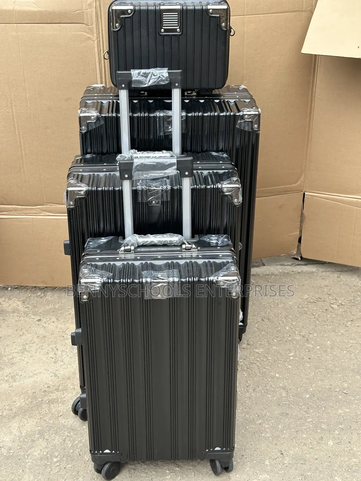 Set of 4 Black Aluminium Travelling Luggage Boxes