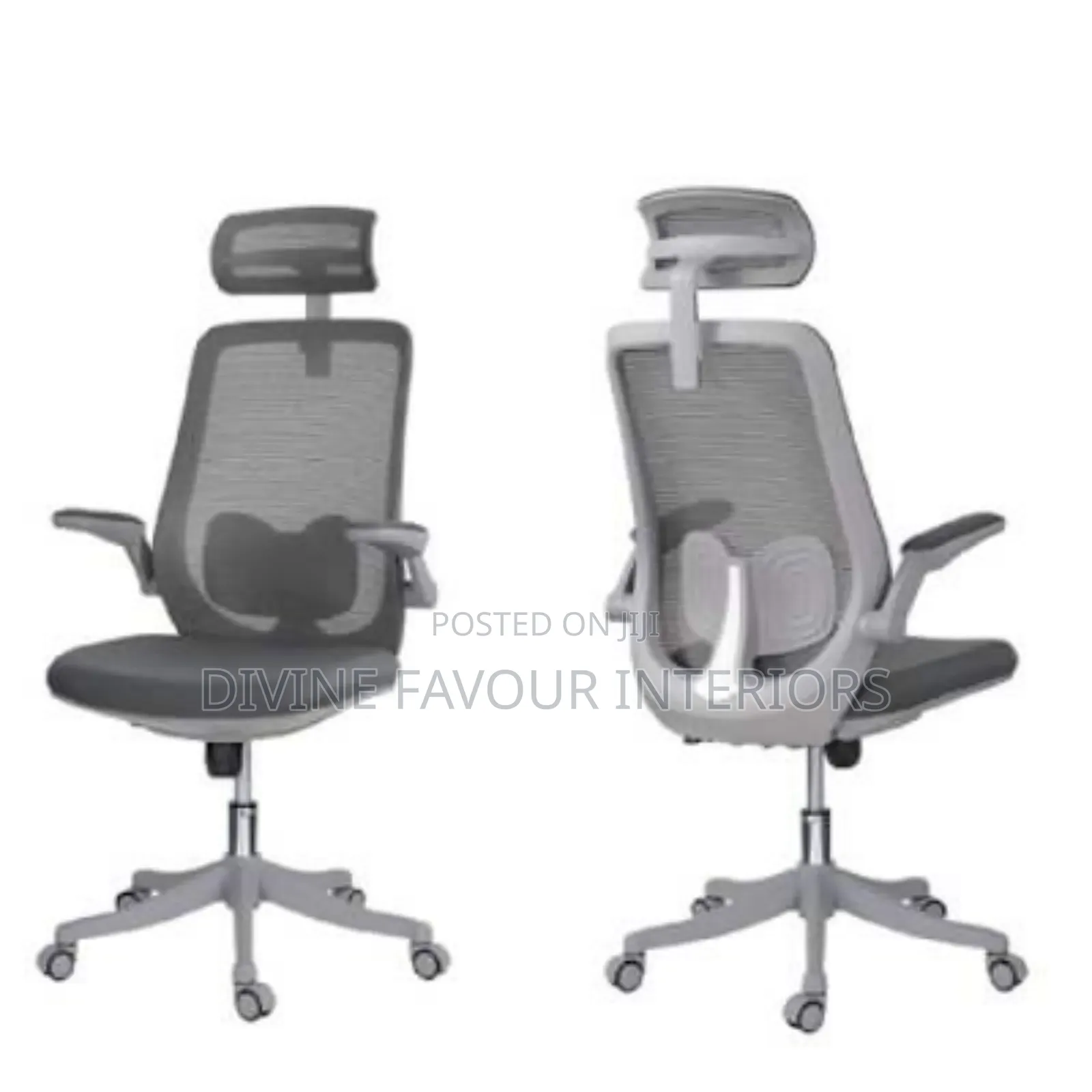 Mesh Swivel Office Chair With Flip Arms- 1 Piece- Gray