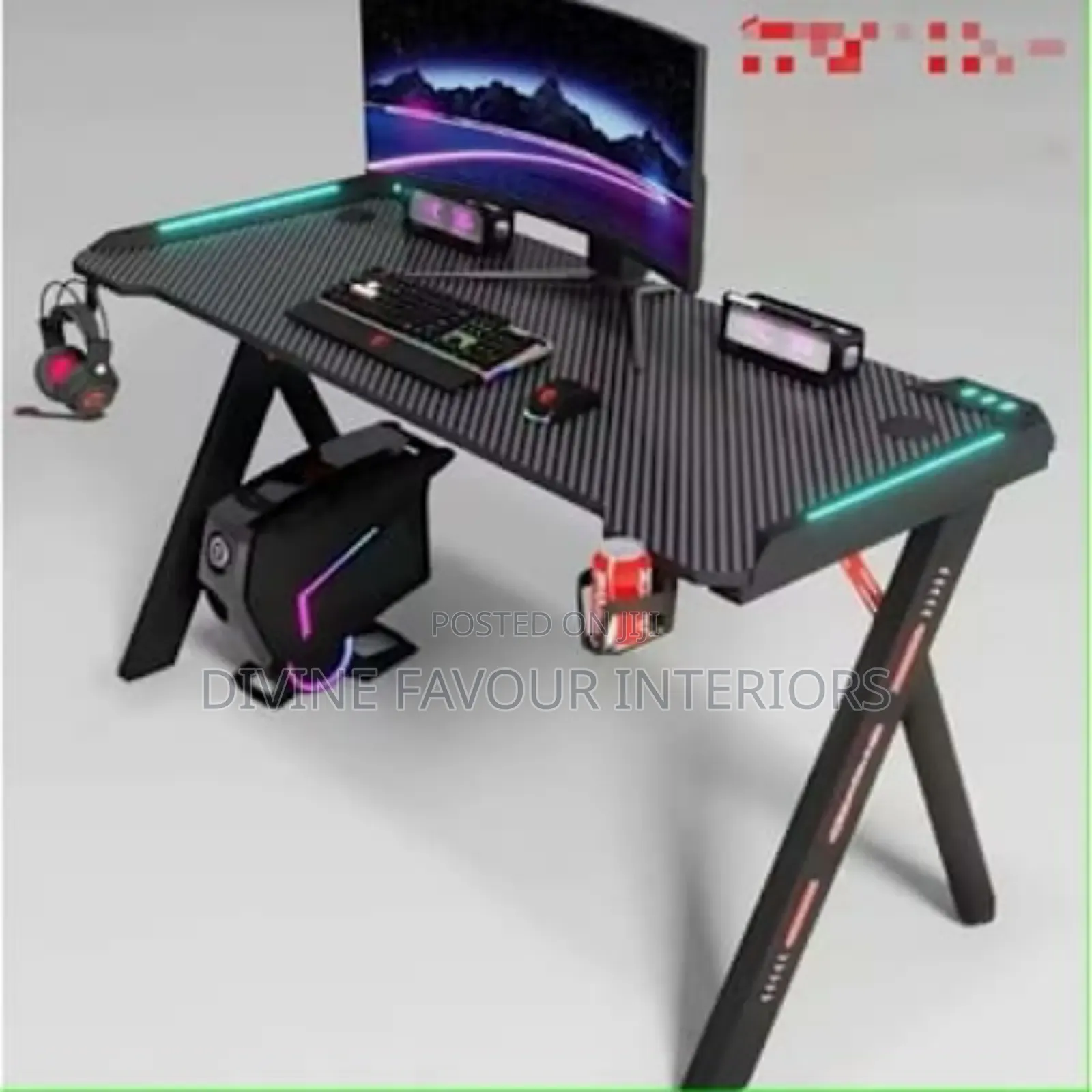 Shaped Computer Gaming Desk With Ambient Light - 1.2 Metre