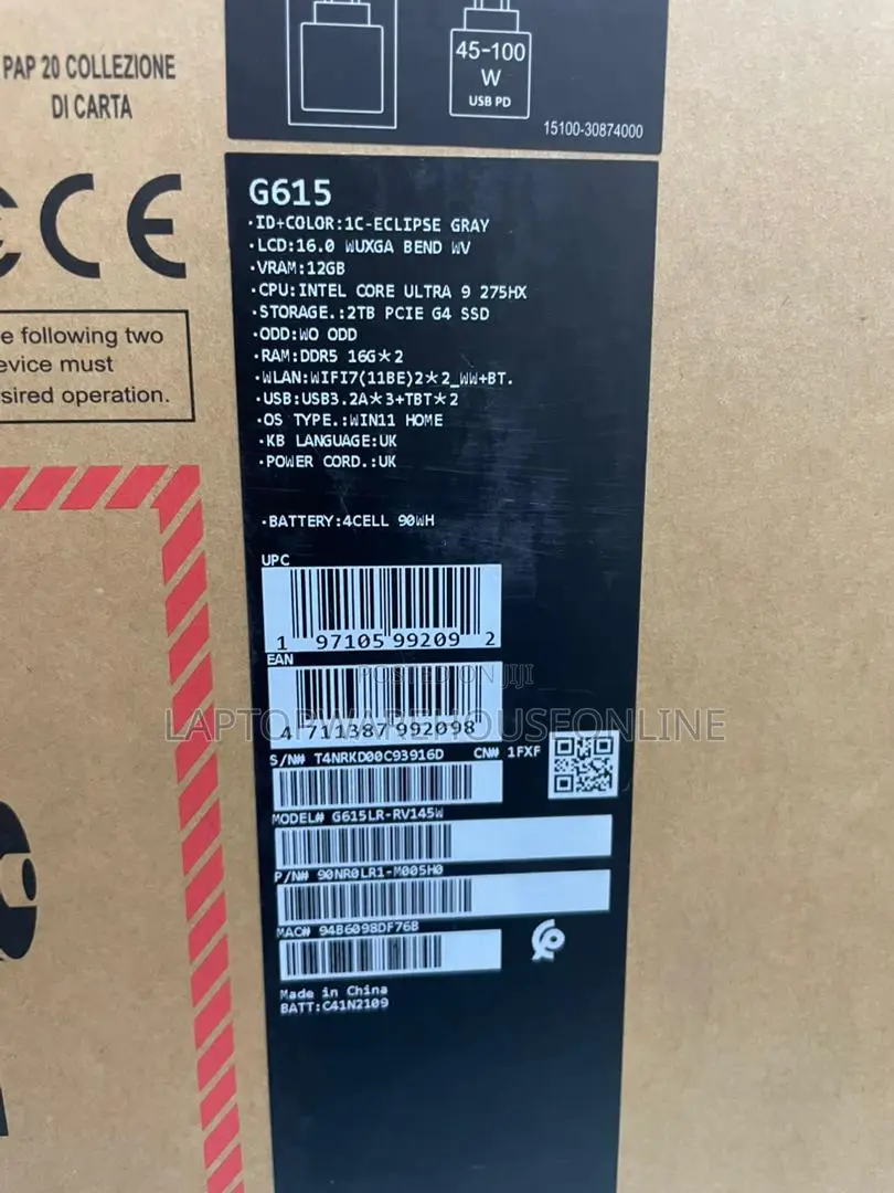 New Laptop Asus ROG Strix G16 G614 32GB Intel Core Ultra 9 SSD 2T