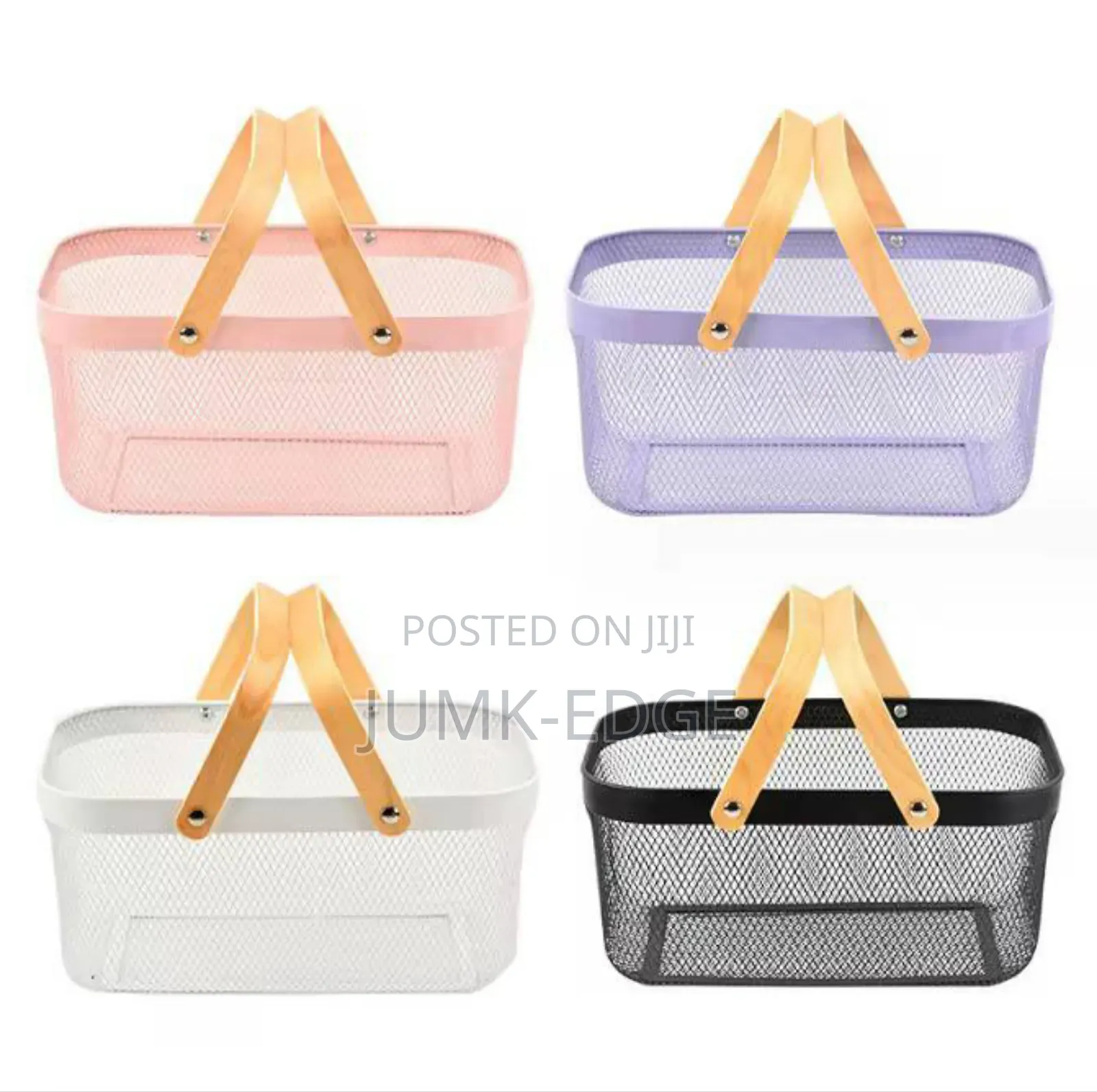 Mesh Steel Fruit Basket Bin With Wood Handle