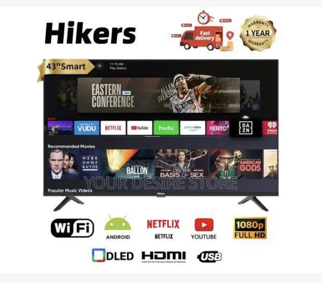 Hikers 43'' Frameless FHD Led Tv - Black + Free Wall Mount