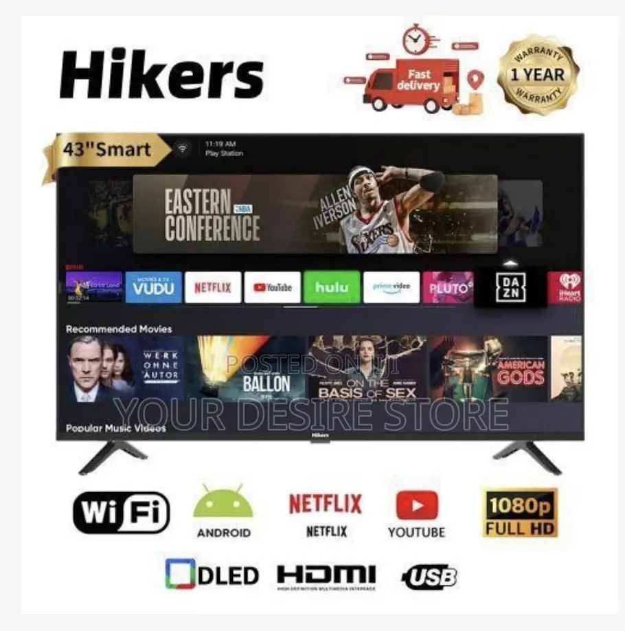 Hikers 43'' Inch Frameless Android Smart FHD Led Tv - Black