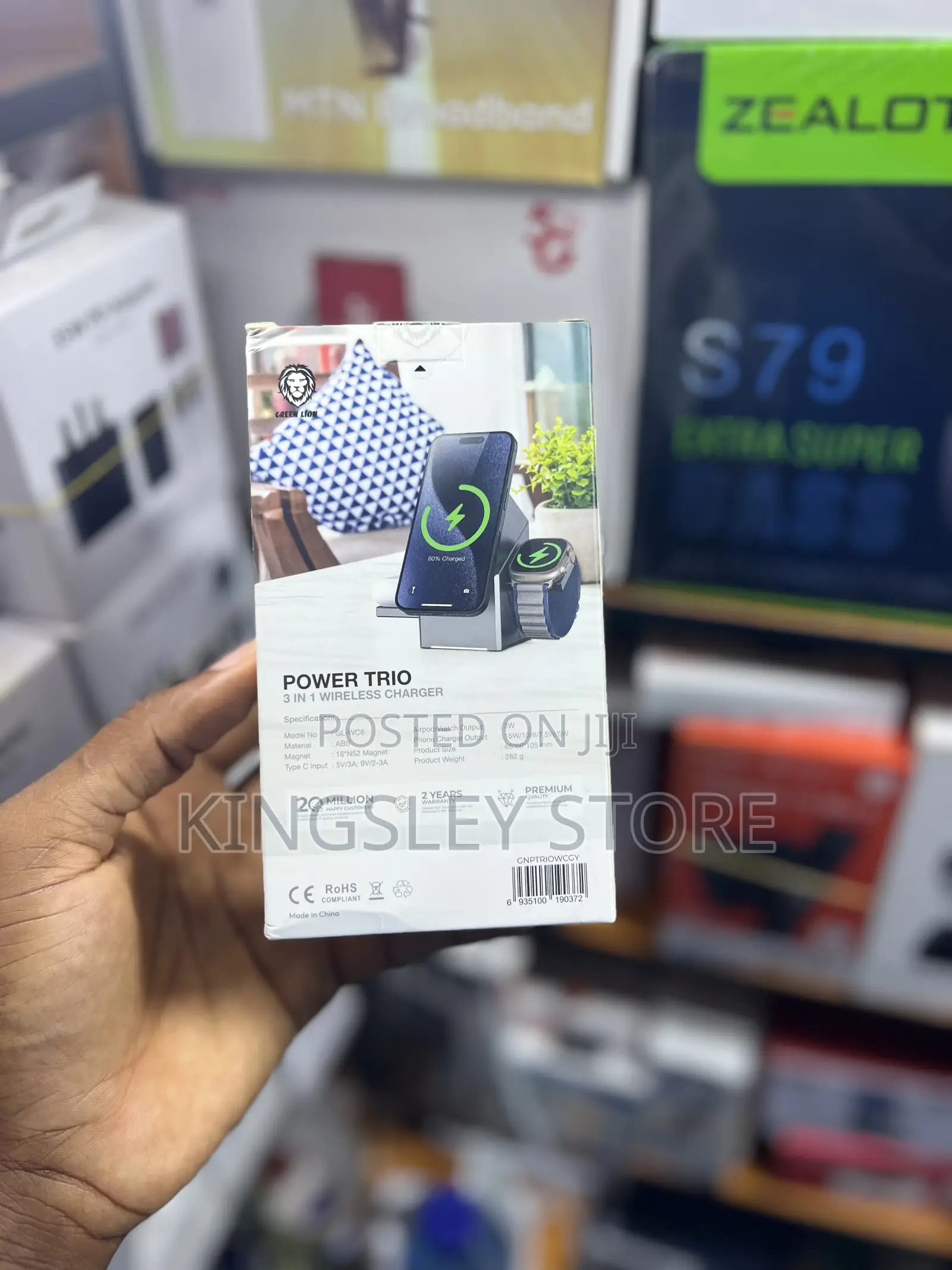 Green Lion 3 in 1 Magnetic Wireless Charger - Gray