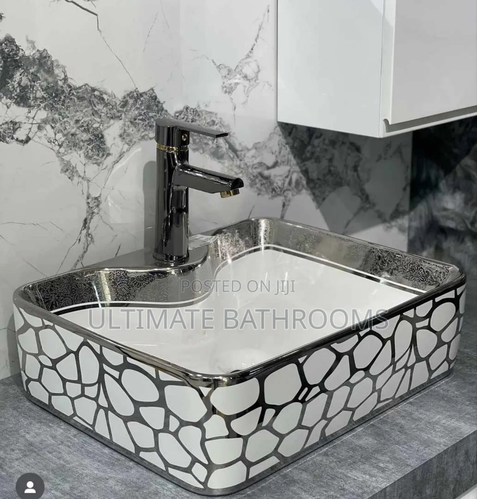 Beautiful White and Silver Counter Top Basin