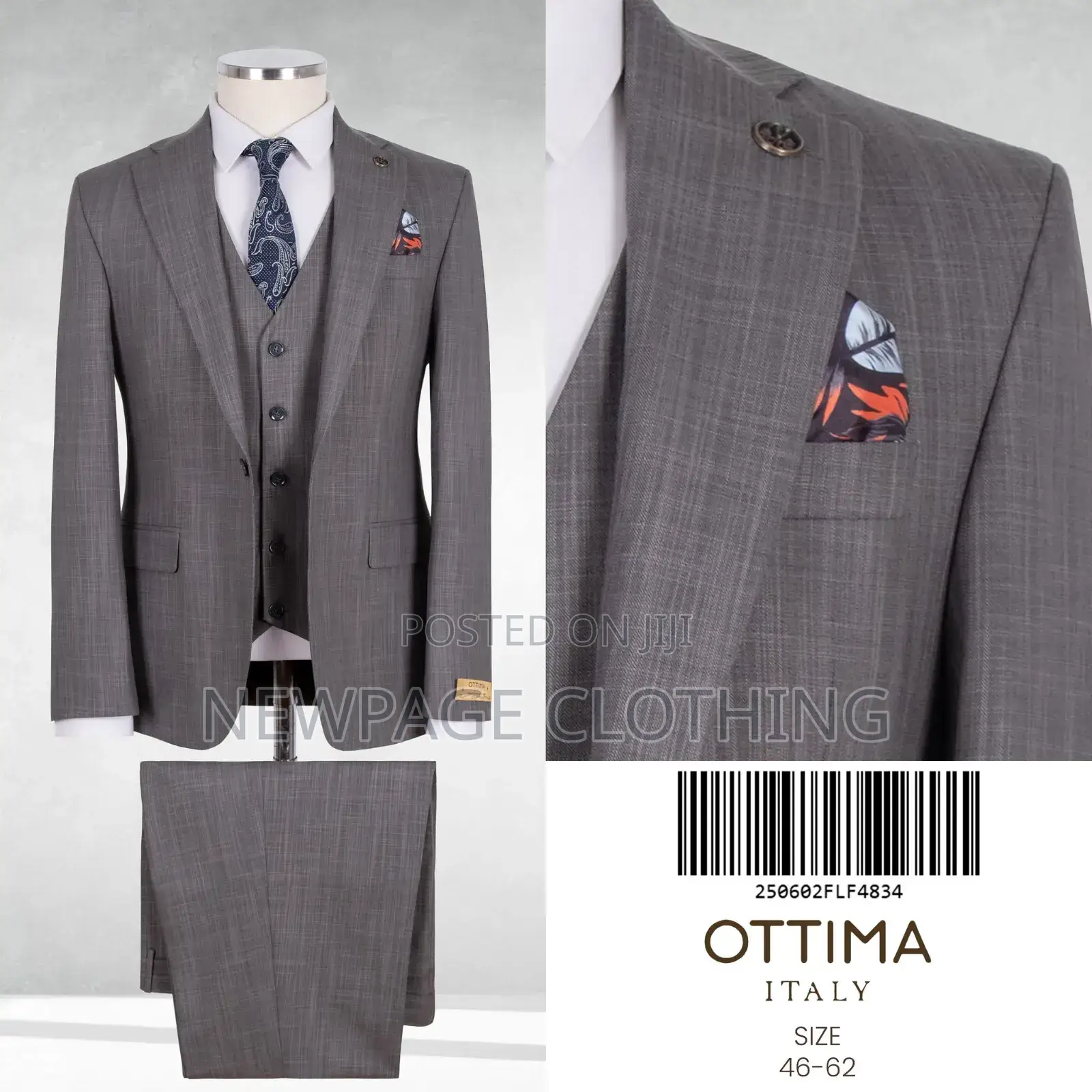 Ottima Italy – Men's 3-Piece Charcoal Slim Fit Suit Style