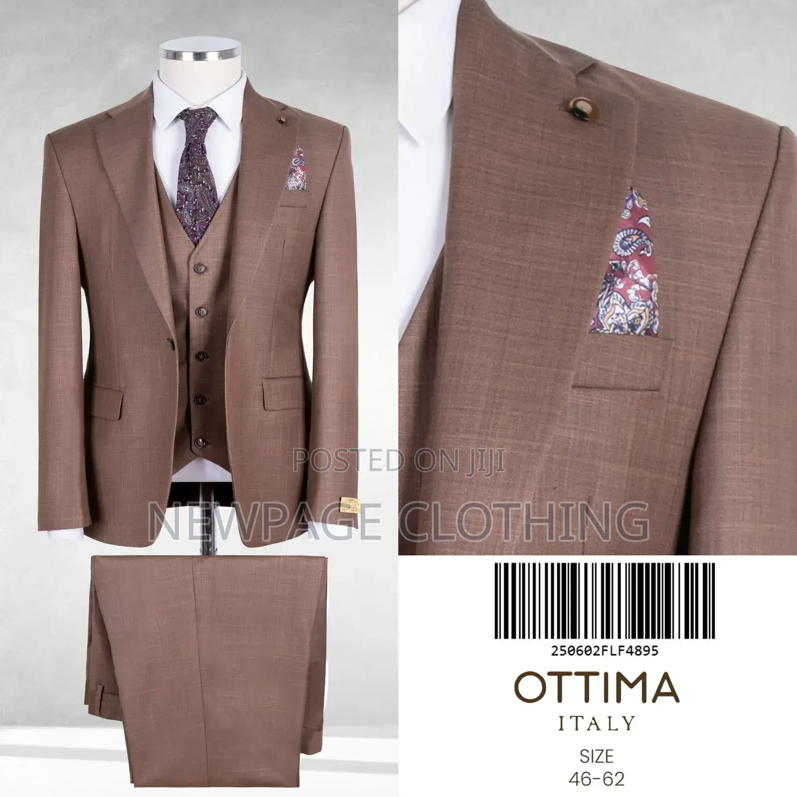 Men’S 3-Piece Brown Slim Fit Suit – Ottima Italy