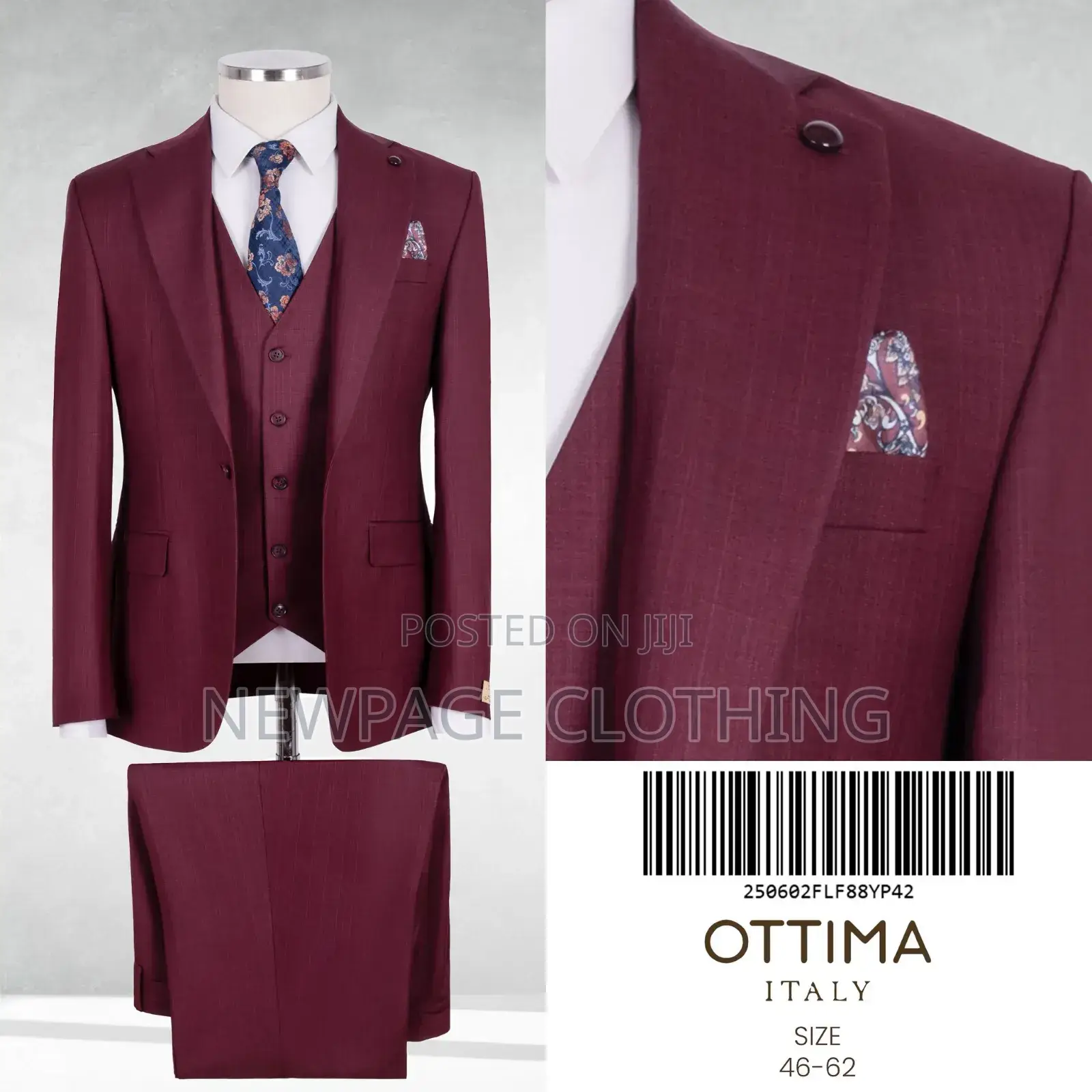Men’S 3-Piece Wine Slim Fit Suit – Ottima Italy