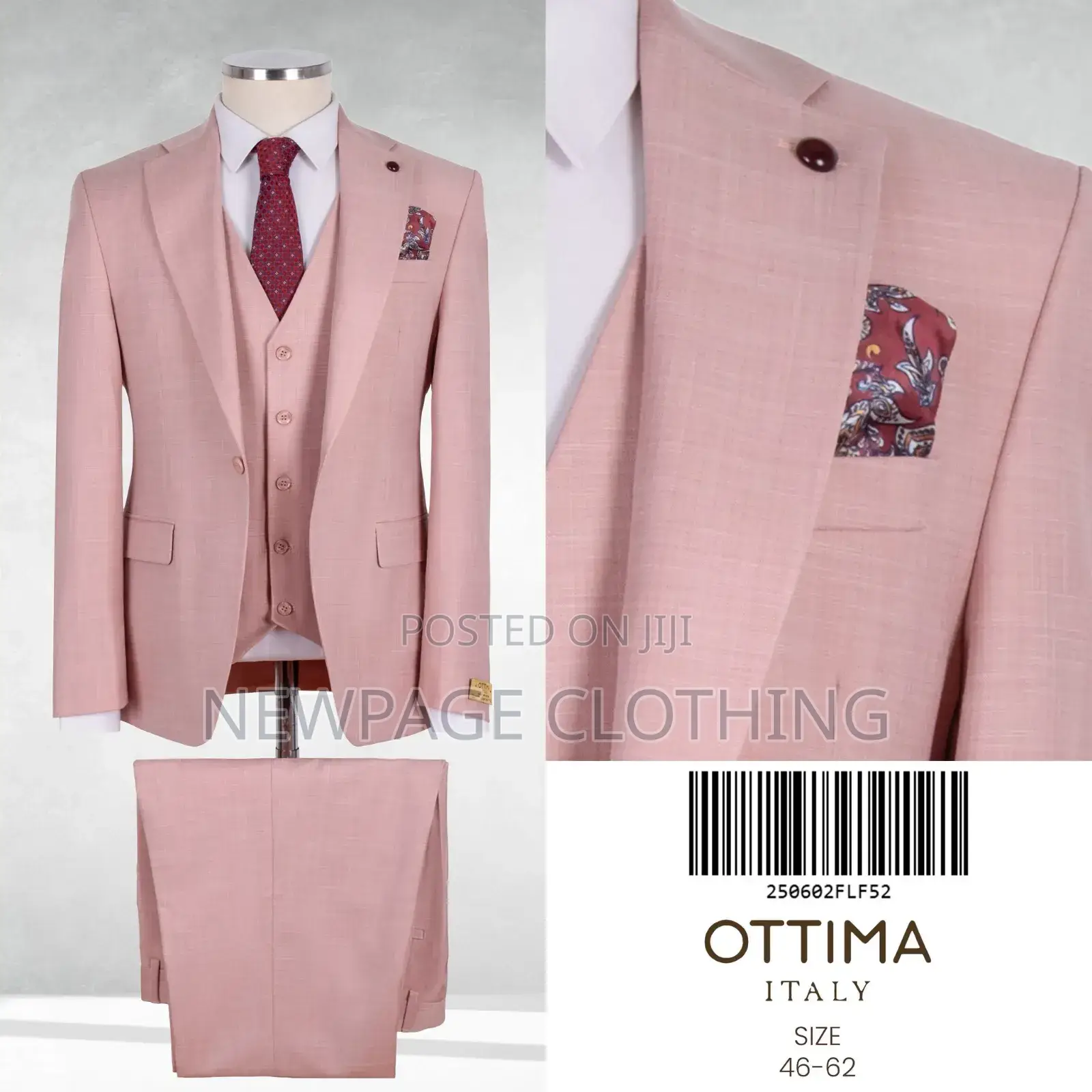 Men’S 3-Piece Peach Slim Fit Suit – Ottima Italy