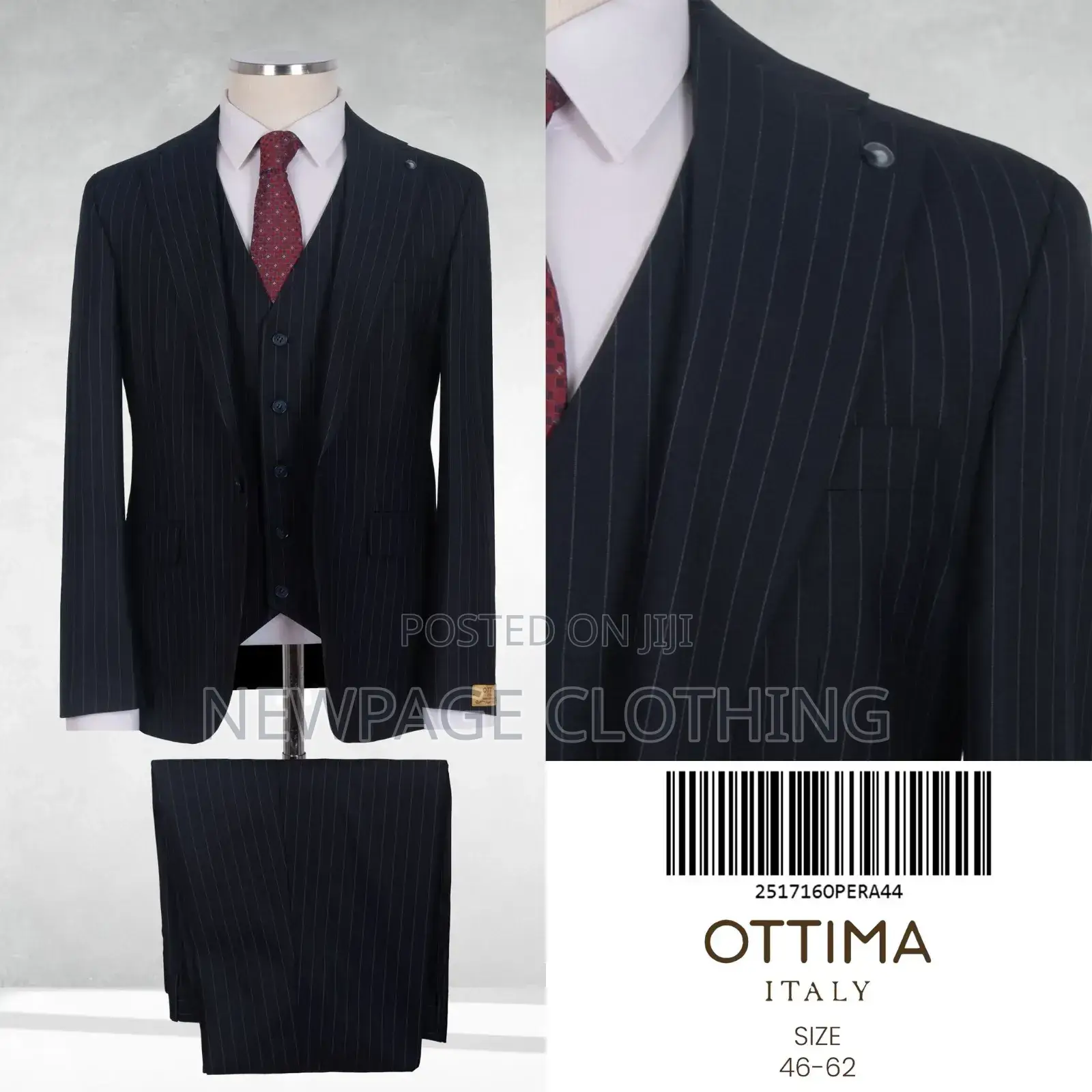 Men’S 3-Piece Black Slim Fit Suit – Ottima Italy
