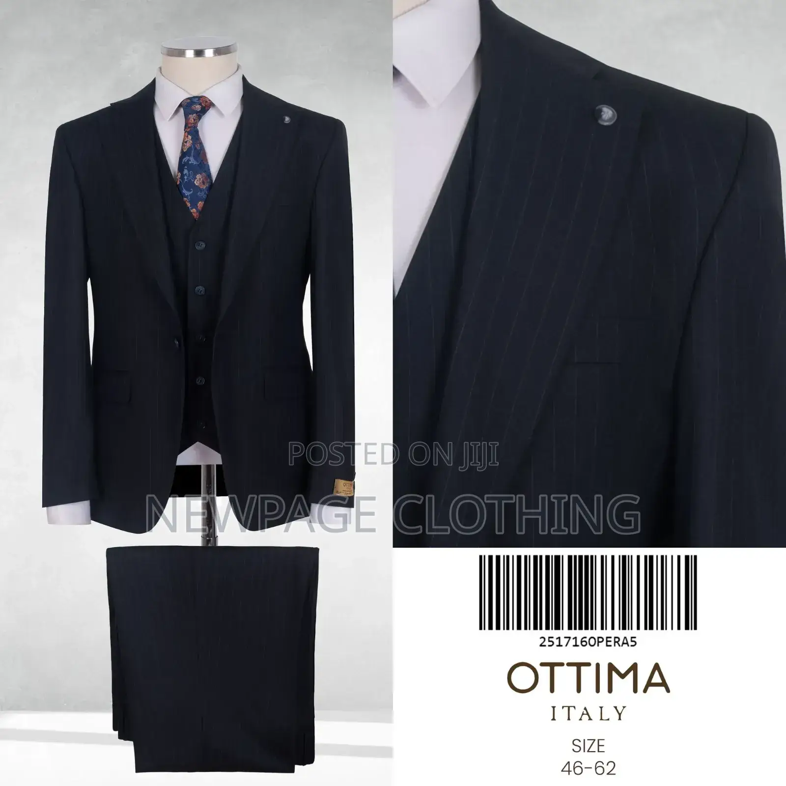 Men’S 3-Piece Black Slim Fit Suit – Ottima Italy