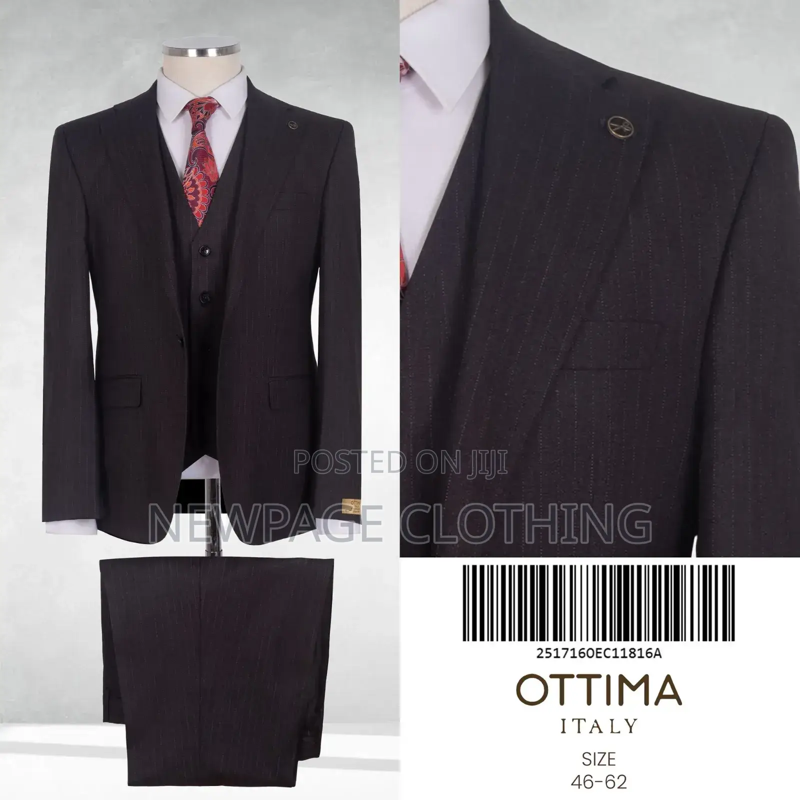 Men’S 3-Piece Black Slim Fit Suit – Ottima Italy