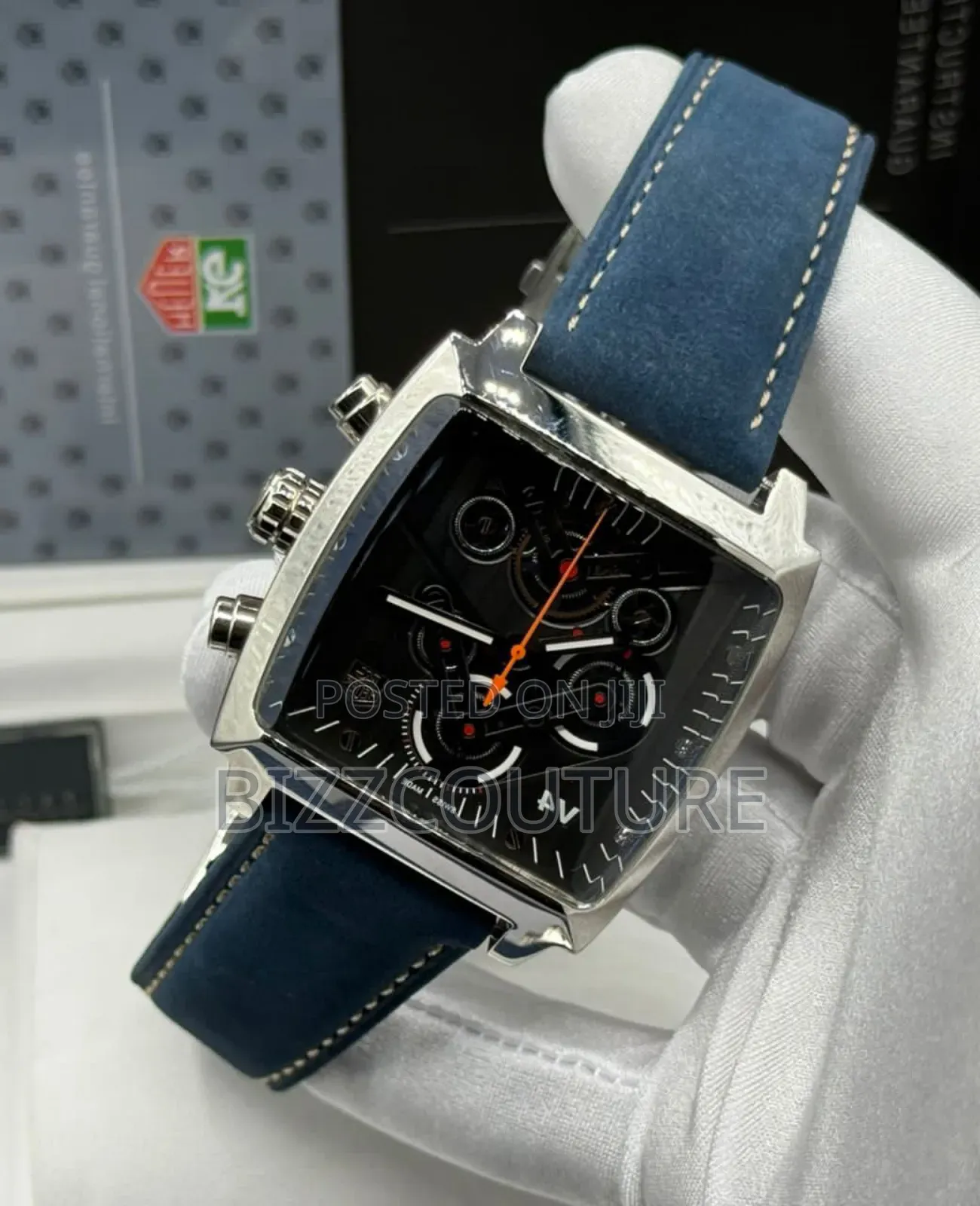 Original Tag Heuer Monaco Blue Leather Strap Watch in Store