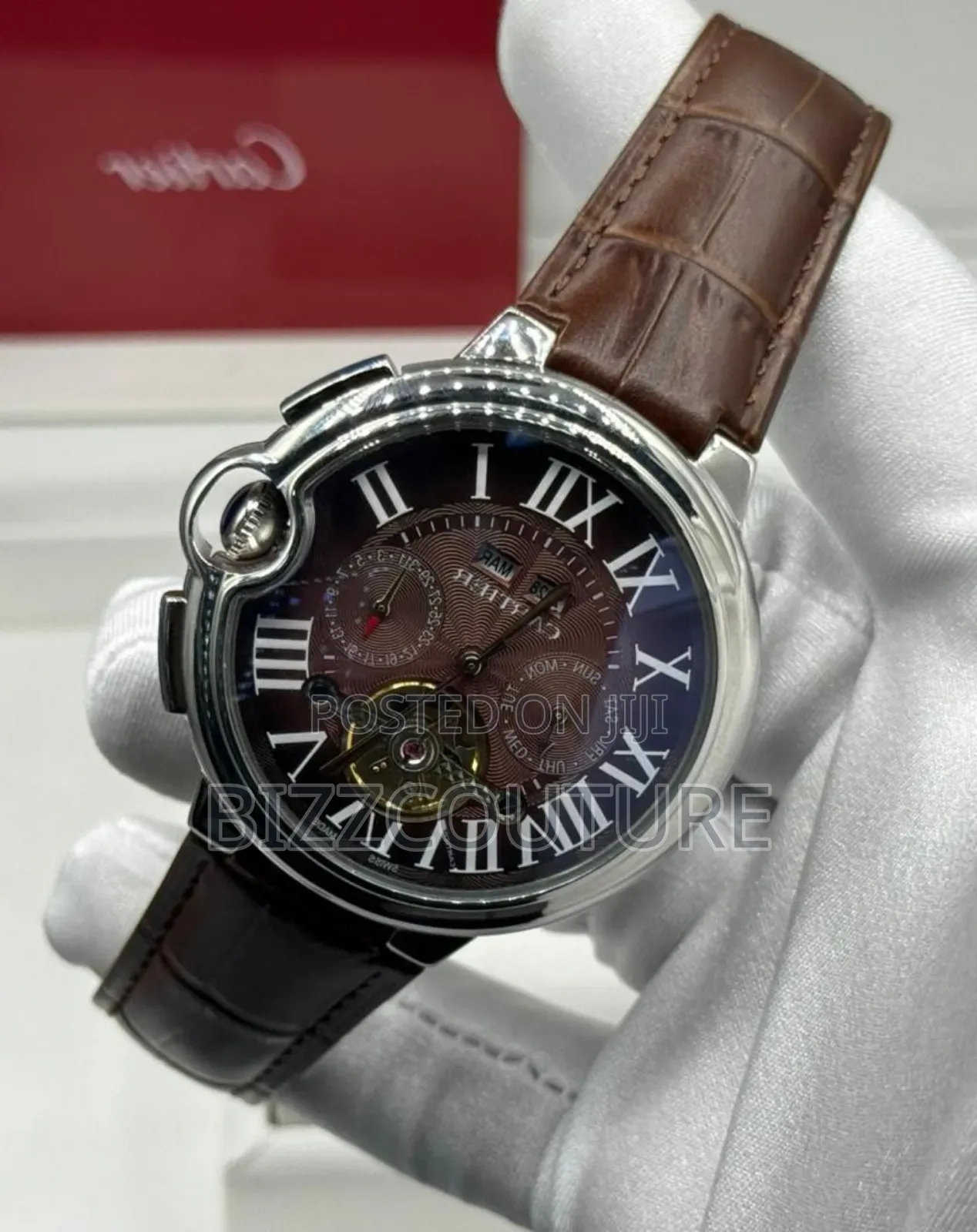 Original Cartier Brown Genuine Leather Strap Watch