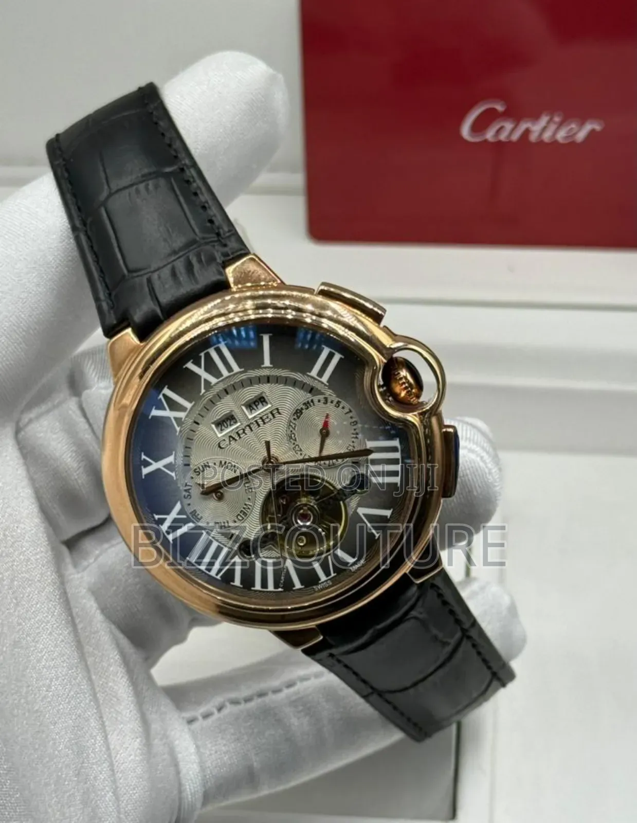 Original Cartier, Black Genuine Leather Strap Watch